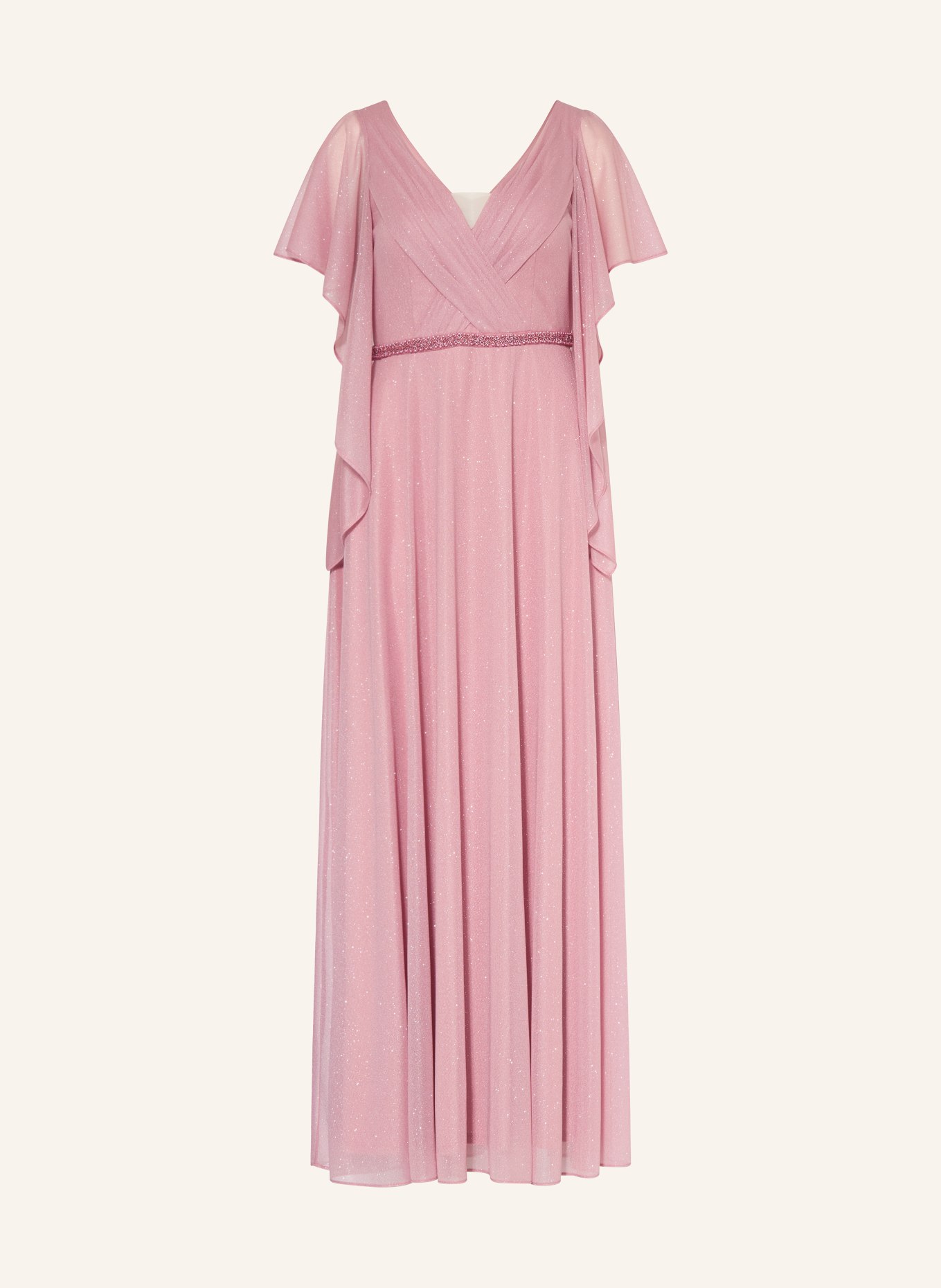 Vera Mont Večerní šaty s volány a ozdobnými kameny: RŮŽOVÁ