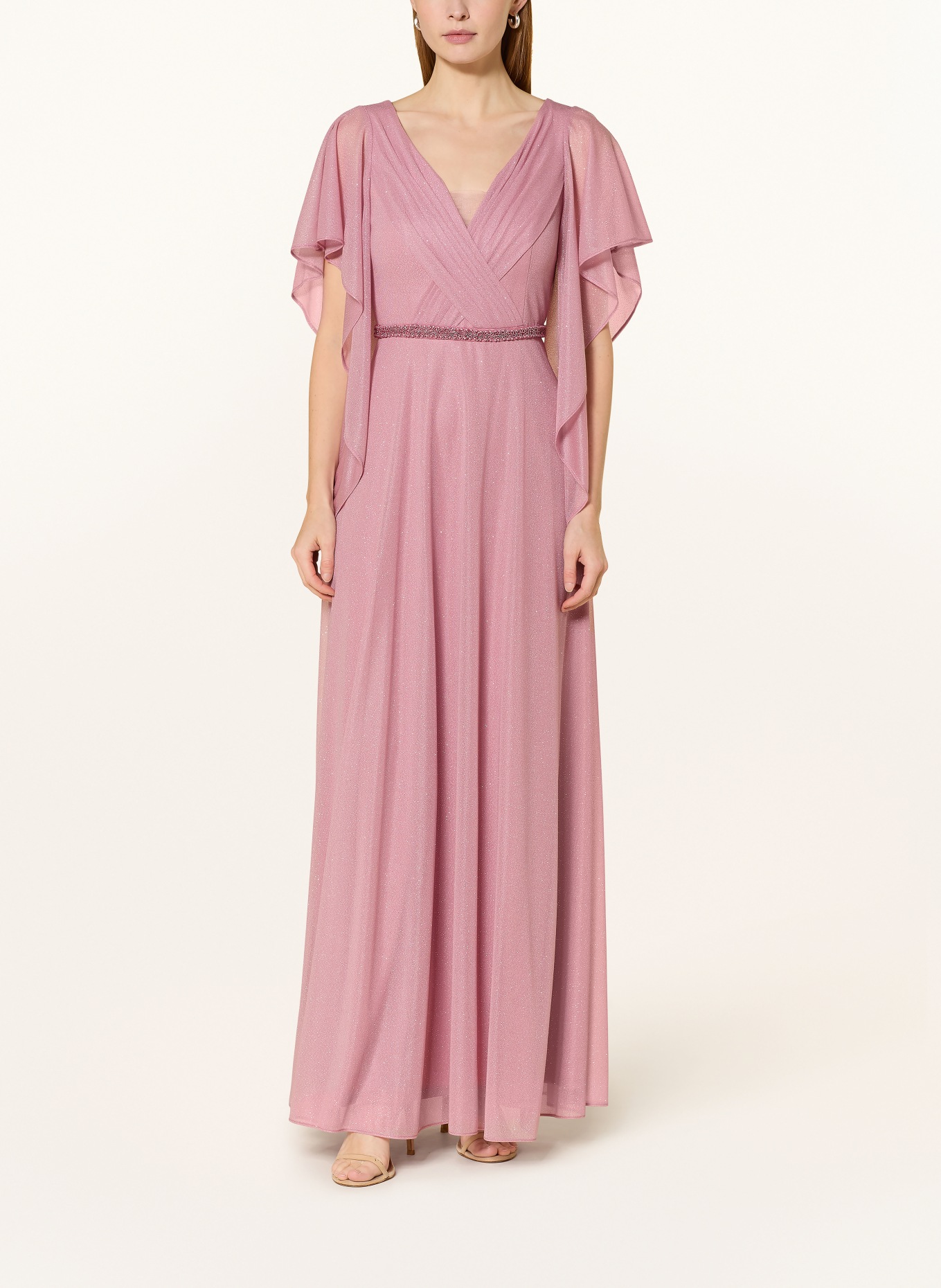 Vera Mont Večerní šaty s volány a ozdobnými kameny: RŮŽOVÁ