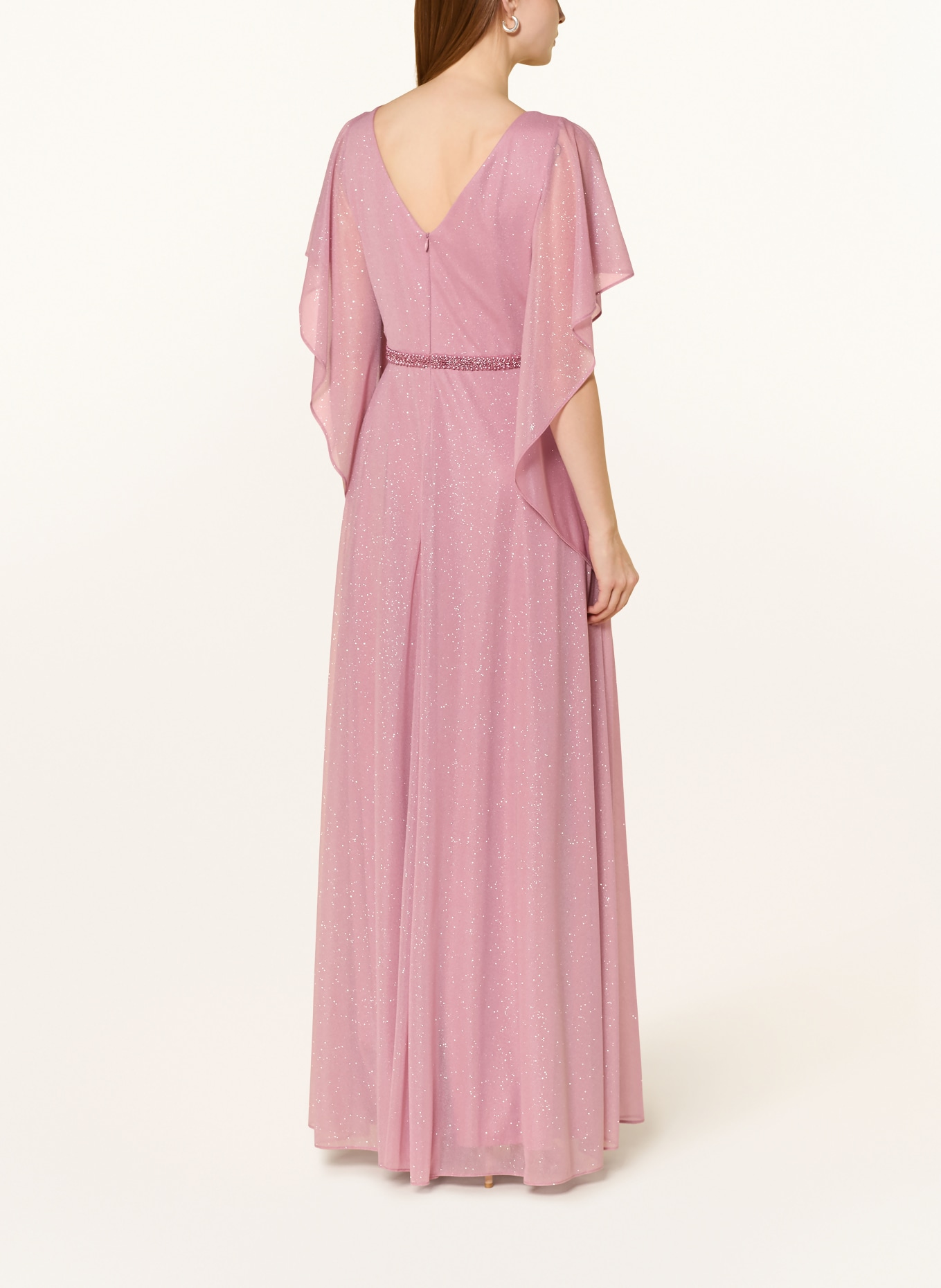 Vera Mont Večerní šaty s volány a ozdobnými kameny: RŮŽOVÁ