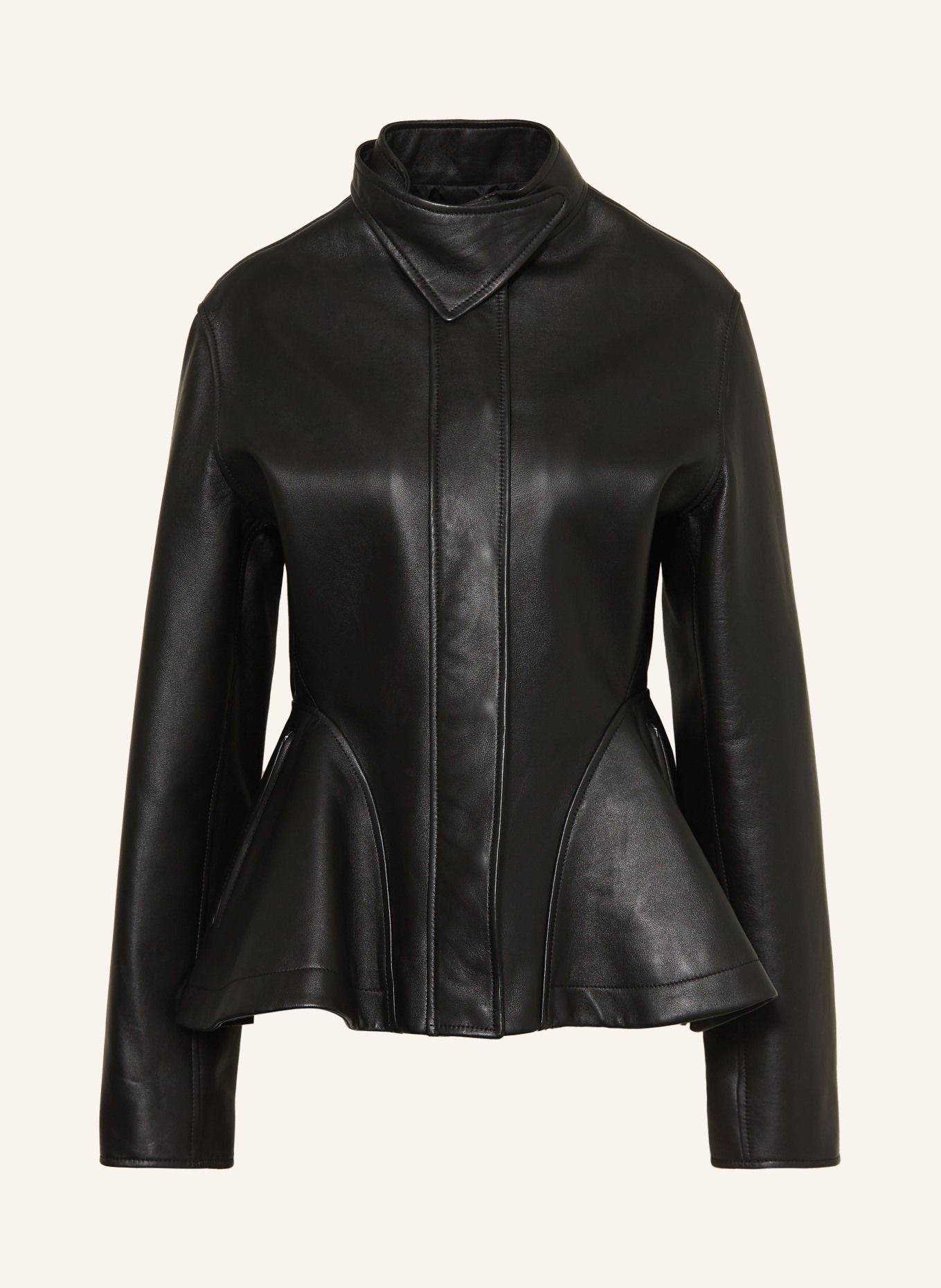 ALAÏA Lederjacke: SCHWARZ / SILBER