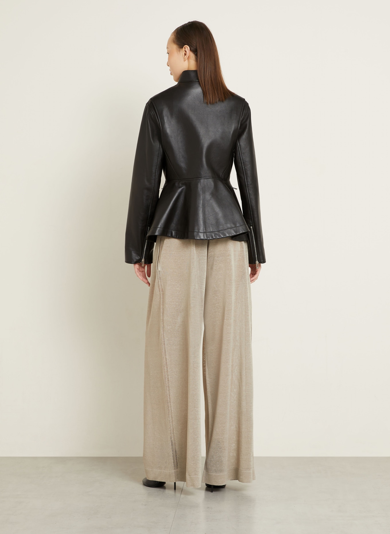 ALAÏA Lederjacke: SCHWARZ / SILBER