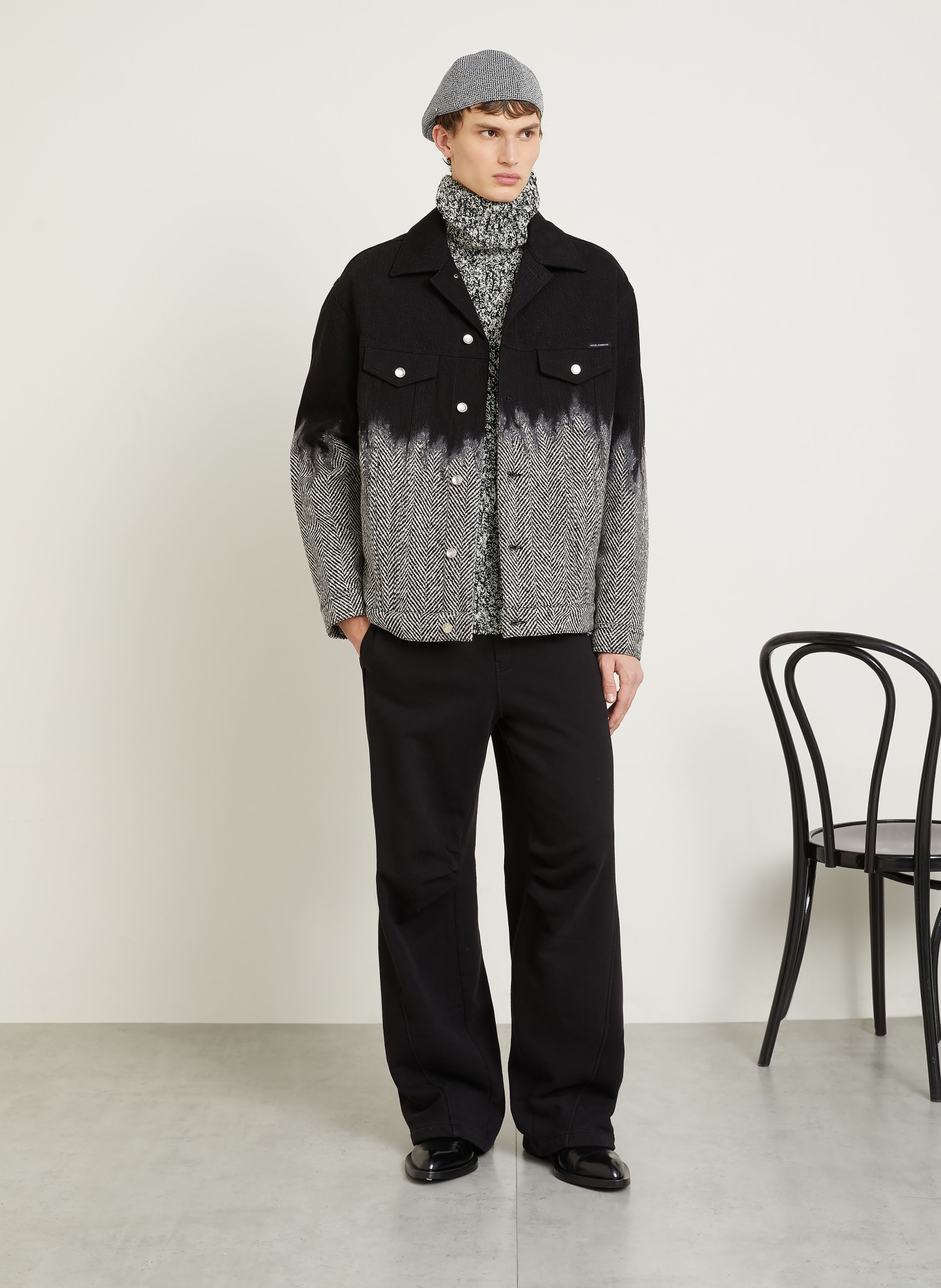 DOLCE & GABBANA Jeansjacke im Materialmix: SCHWARZ / ECRU