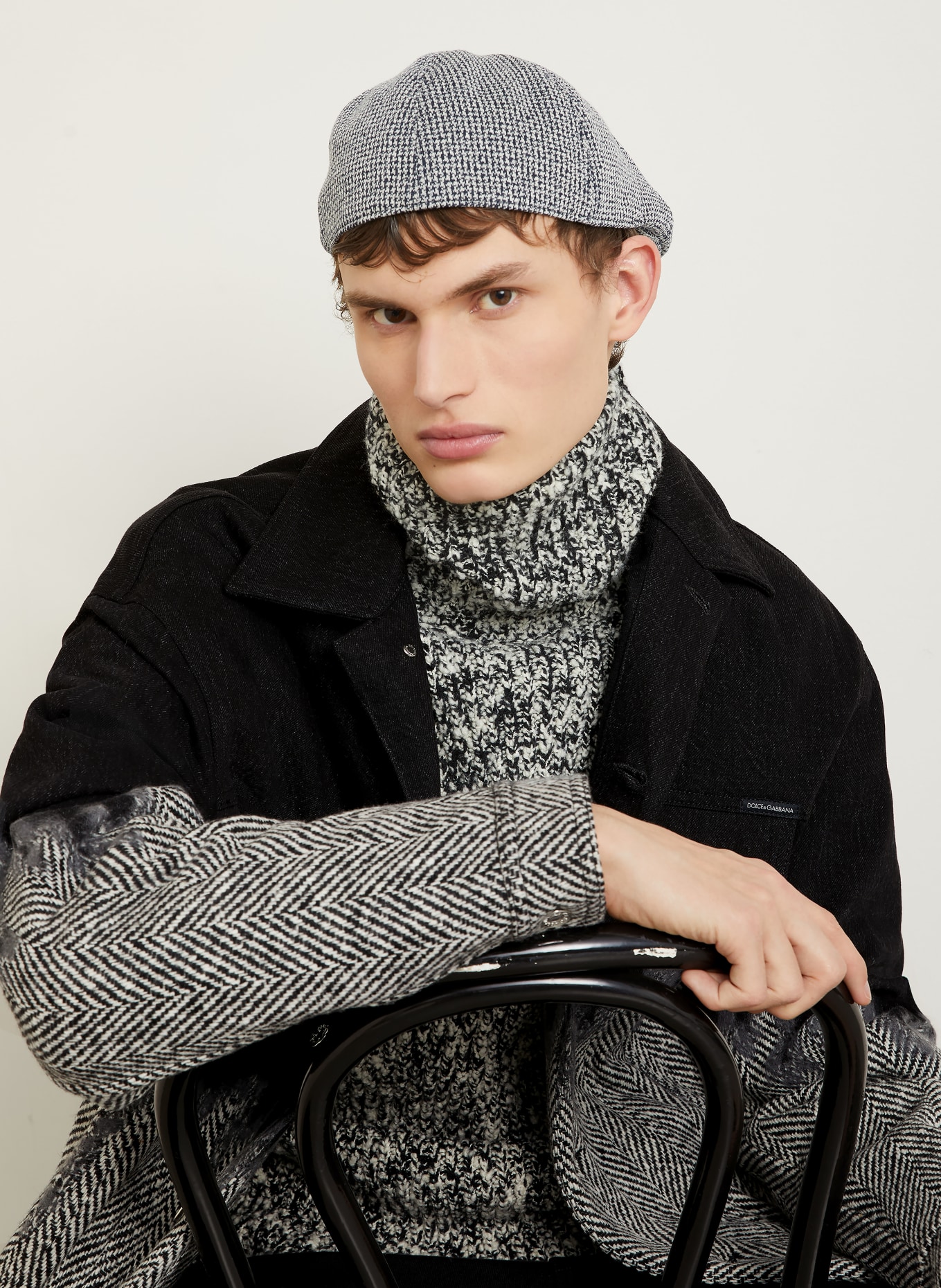 DOLCE & GABBANA Jeansjacke im Materialmix: SCHWARZ / ECRU