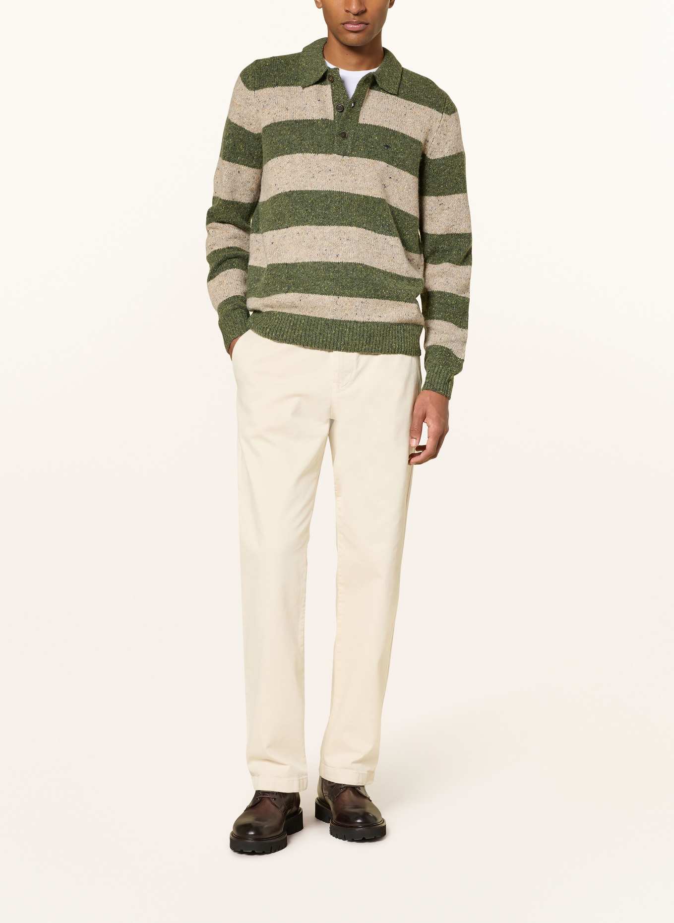 FYNCH-HATTON Strick-Poloshirt: GRÜN / BEIGE