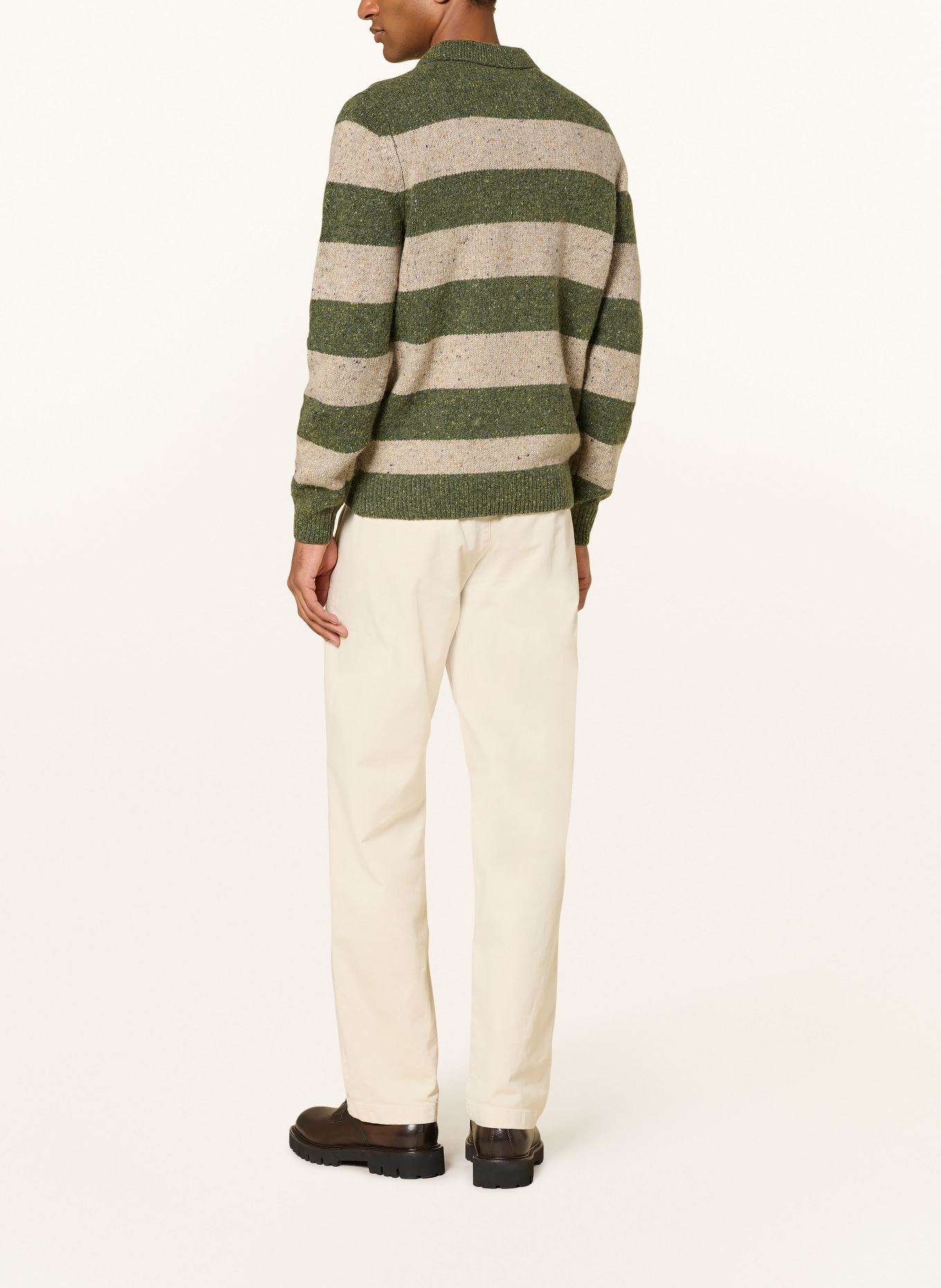 FYNCH-HATTON Strick-Poloshirt: GRÜN / BEIGE