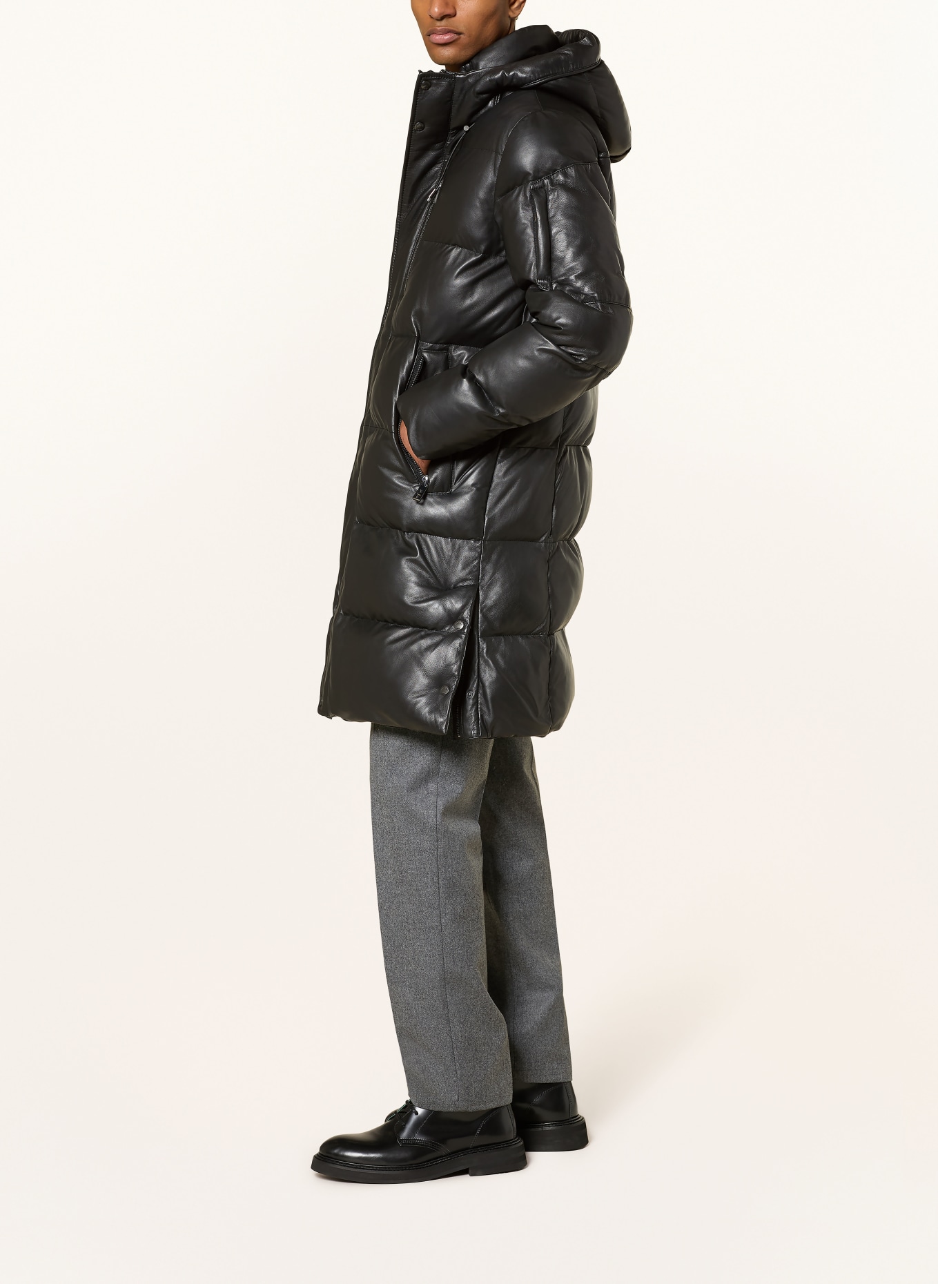 MILESTONE Steppmantel MSPIERO aus Leder: SCHWARZ