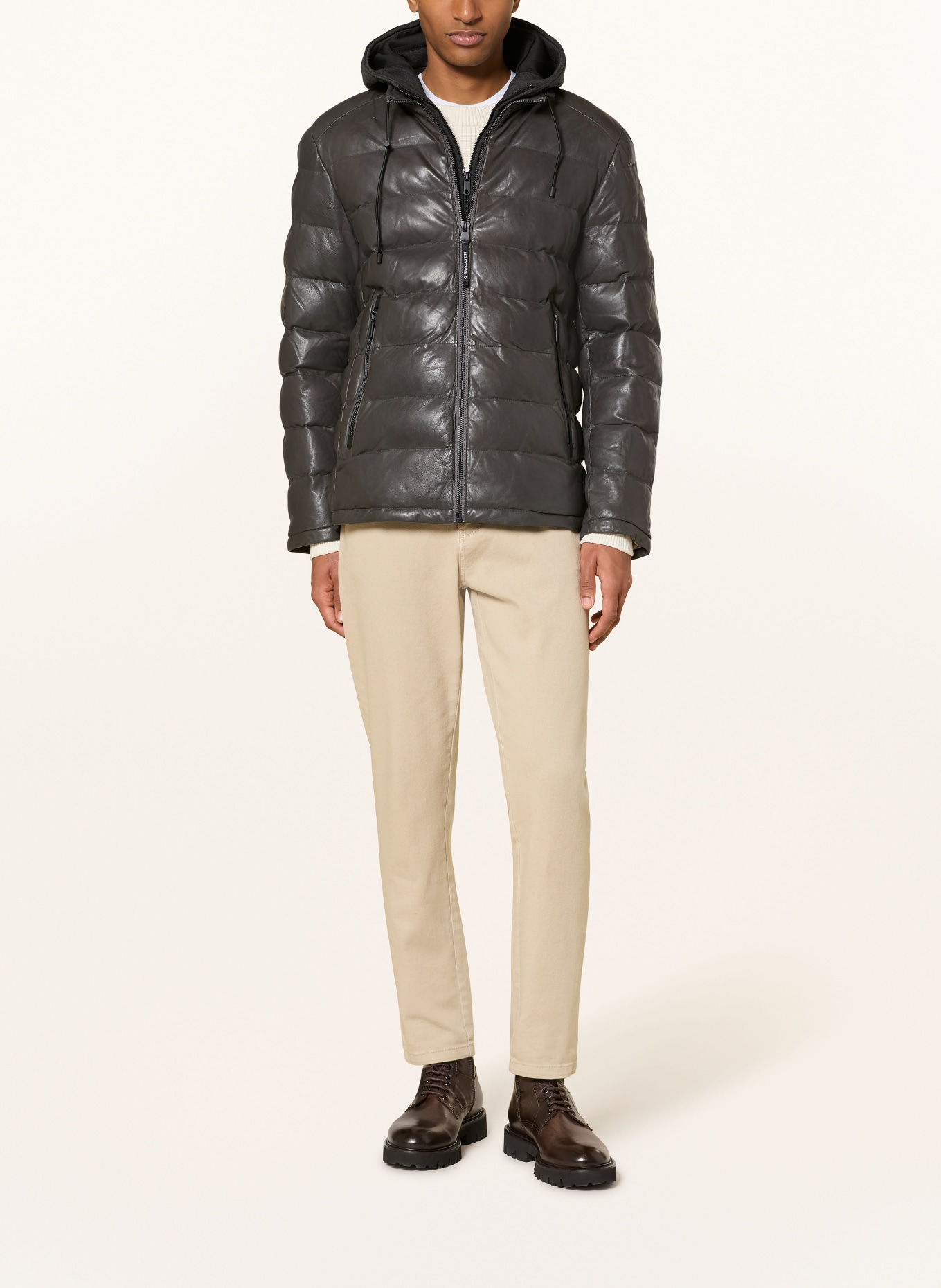 MILESTONE Steppjacke MSCALLISTO aus Leder mit herausnehmbarer Blende: DUNKELGRAU