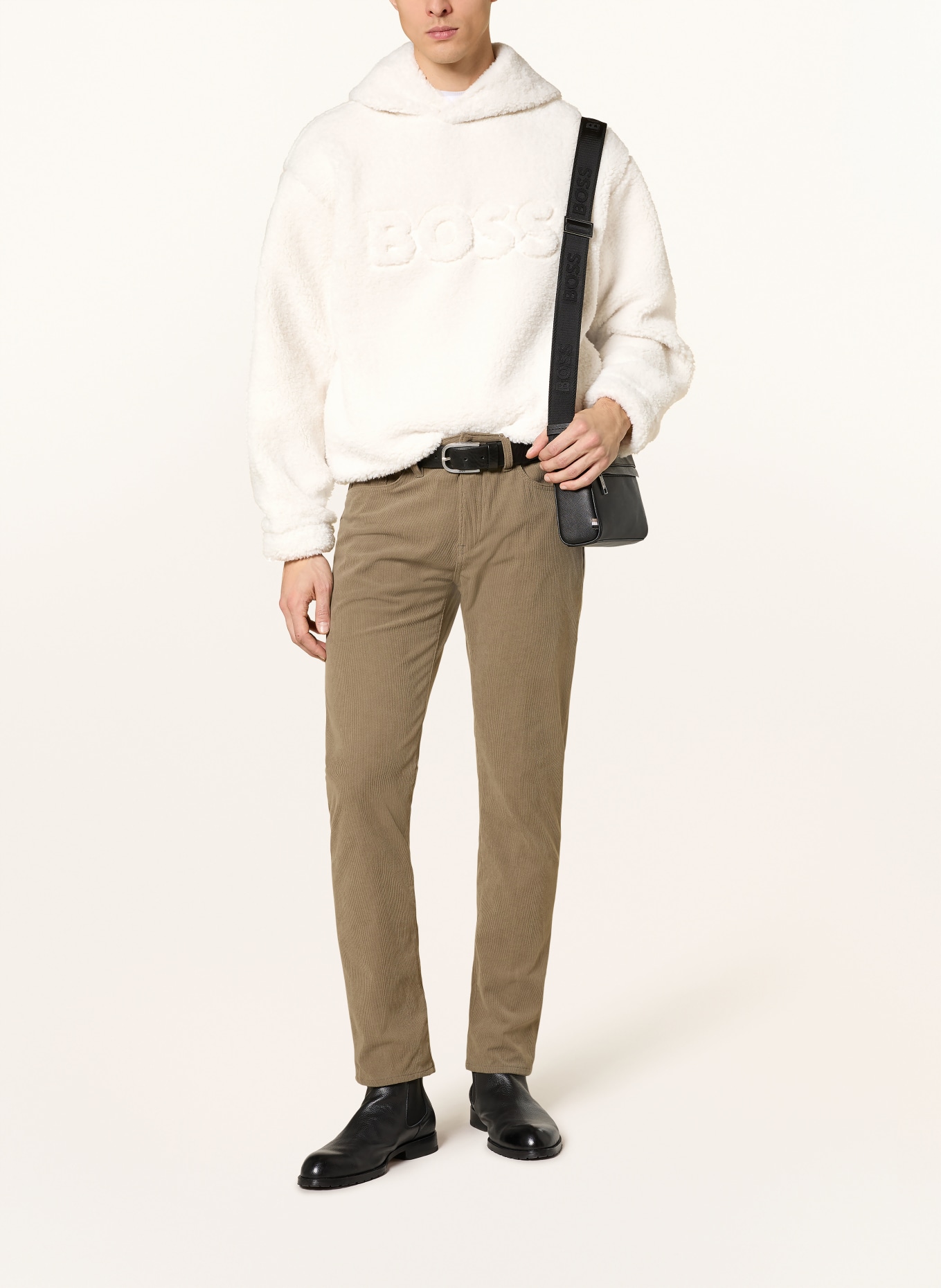 BOSS SULLIVAN teddy fur hoodie: ECRU