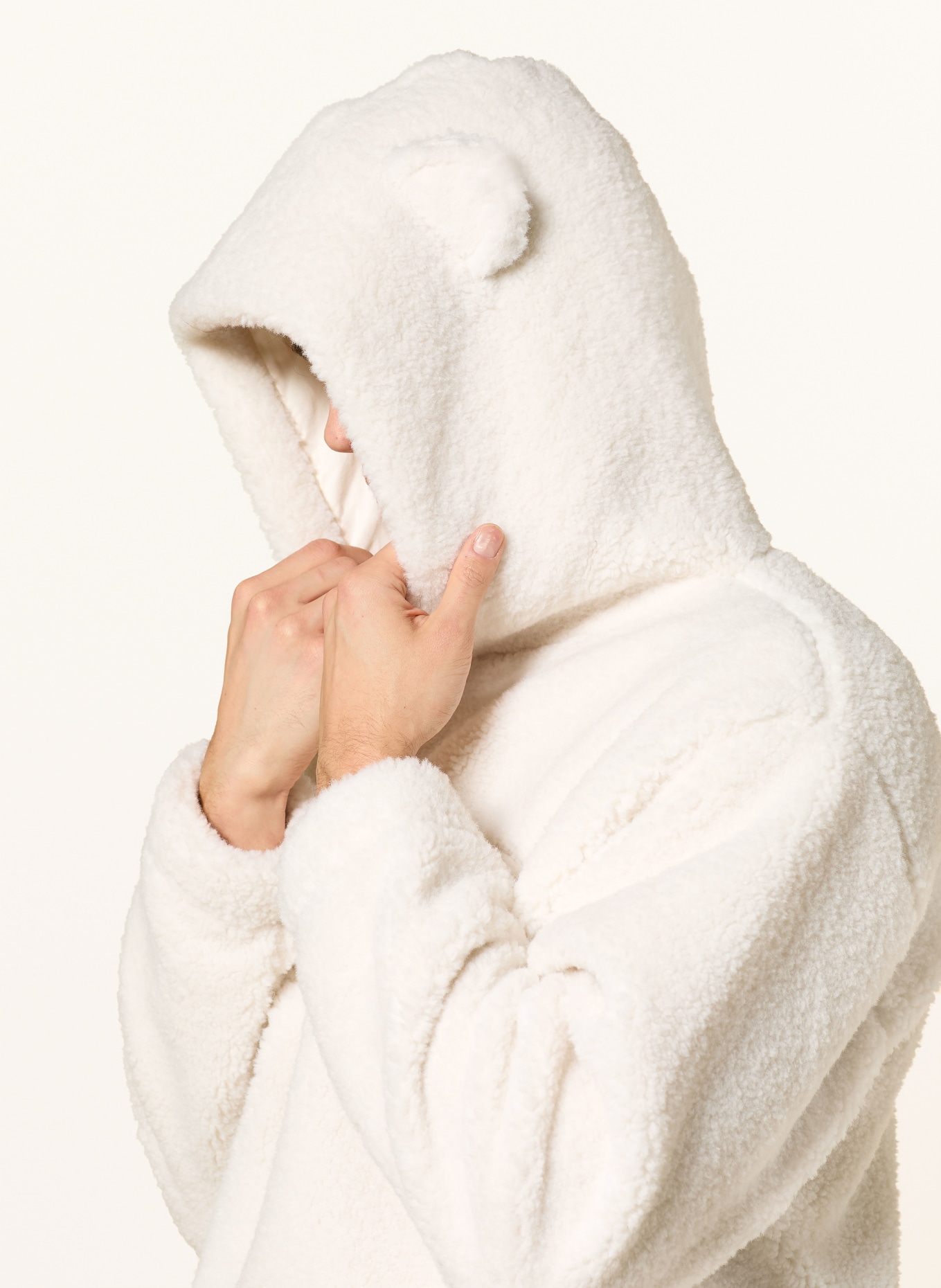 BOSS SULLIVAN teddy fur hoodie: ECRU