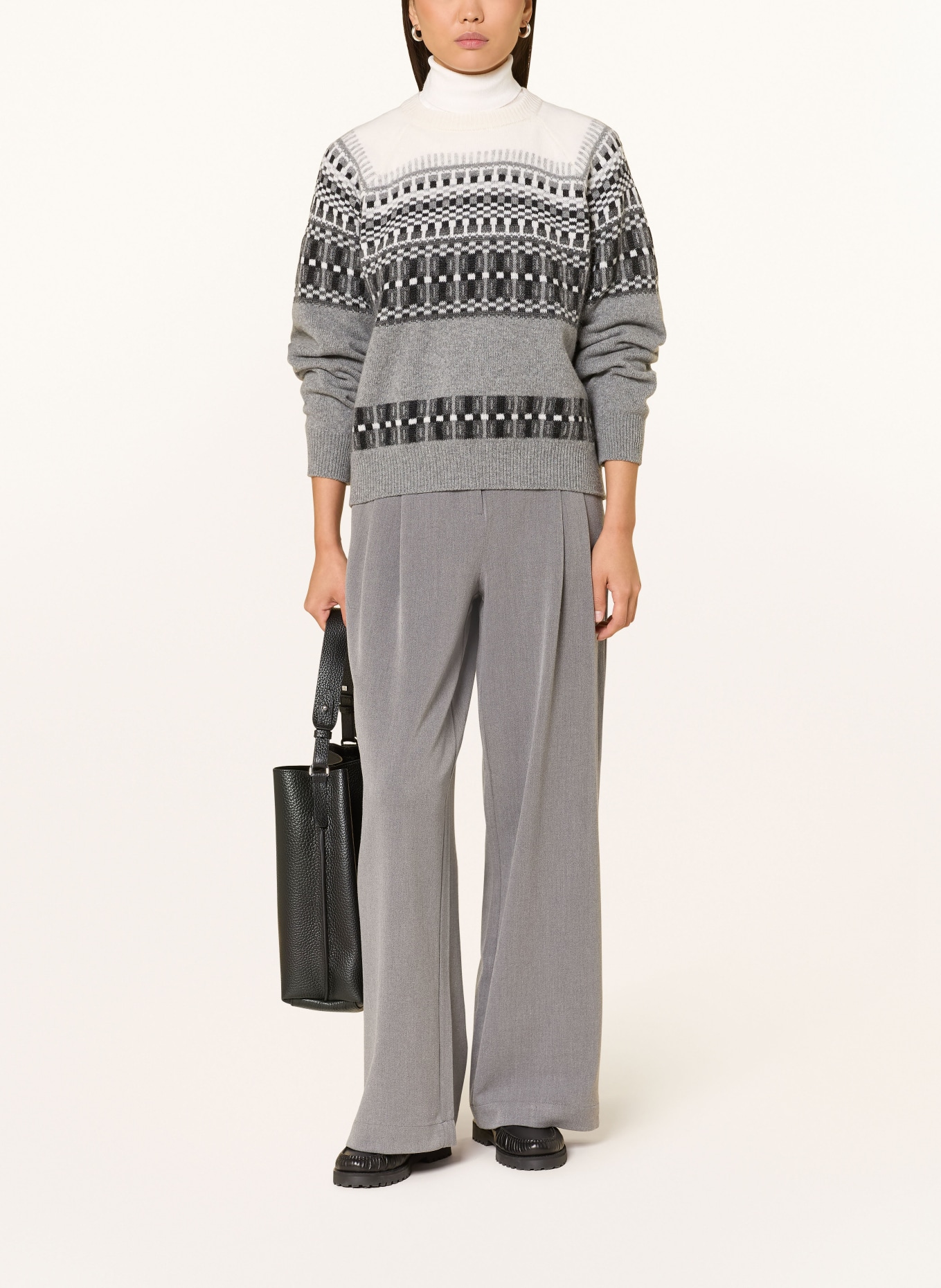 MAERZ MUENCHEN Pullover: GRAU / DUNKELGRAU / WEISS