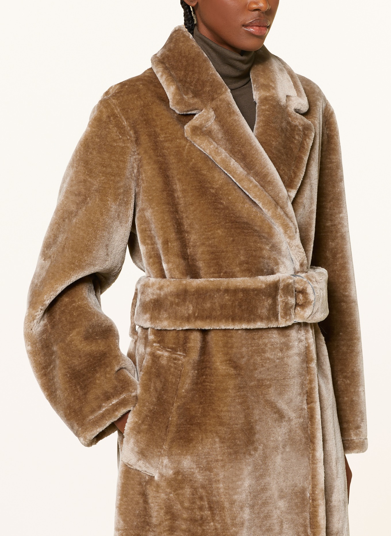 STAND STUDIO Kunstfell-Mantel KARINA: CAMEL