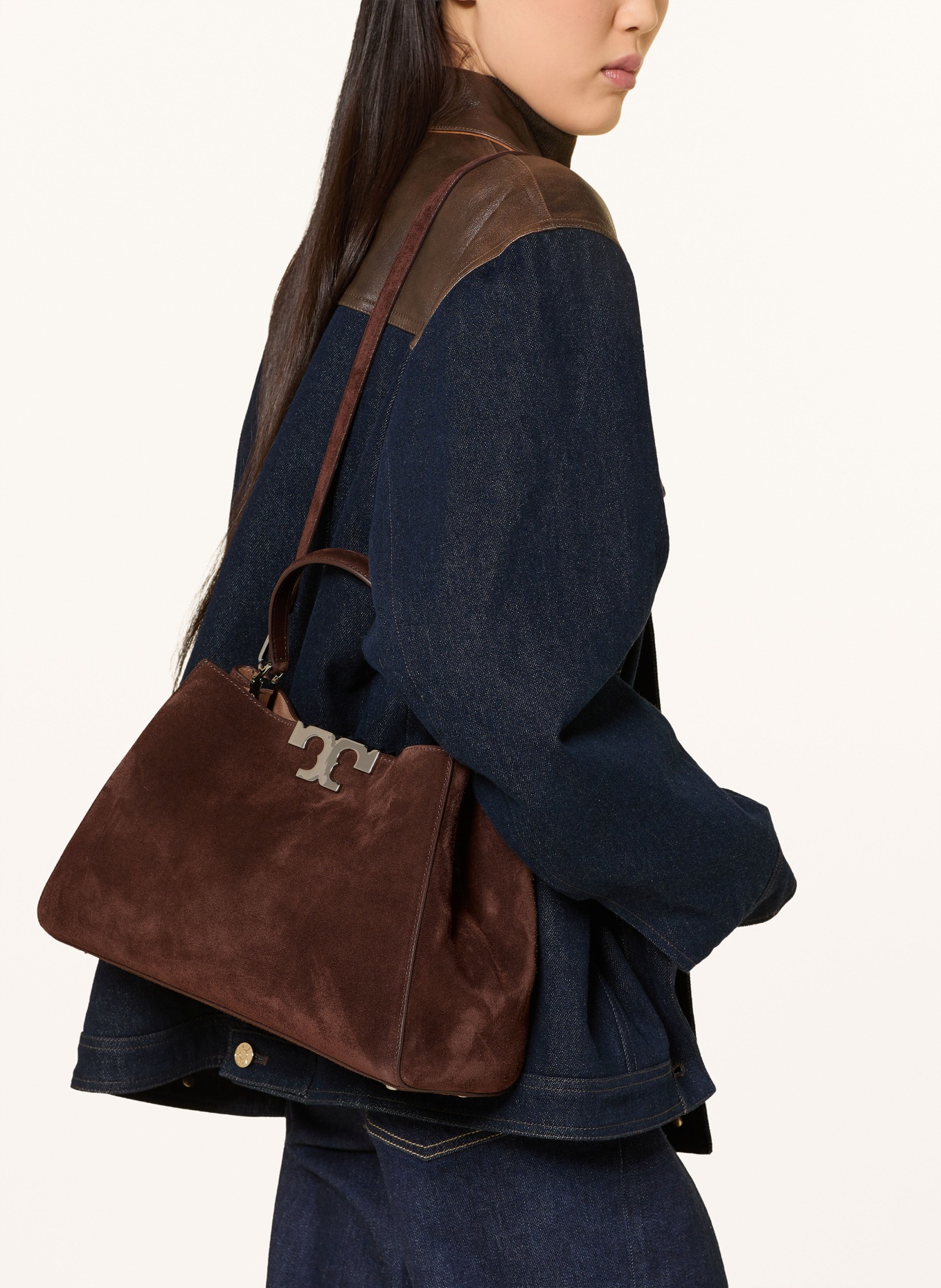 TORY BURCH ELEANOR shoulder bag: DARK BROWN / SILVER