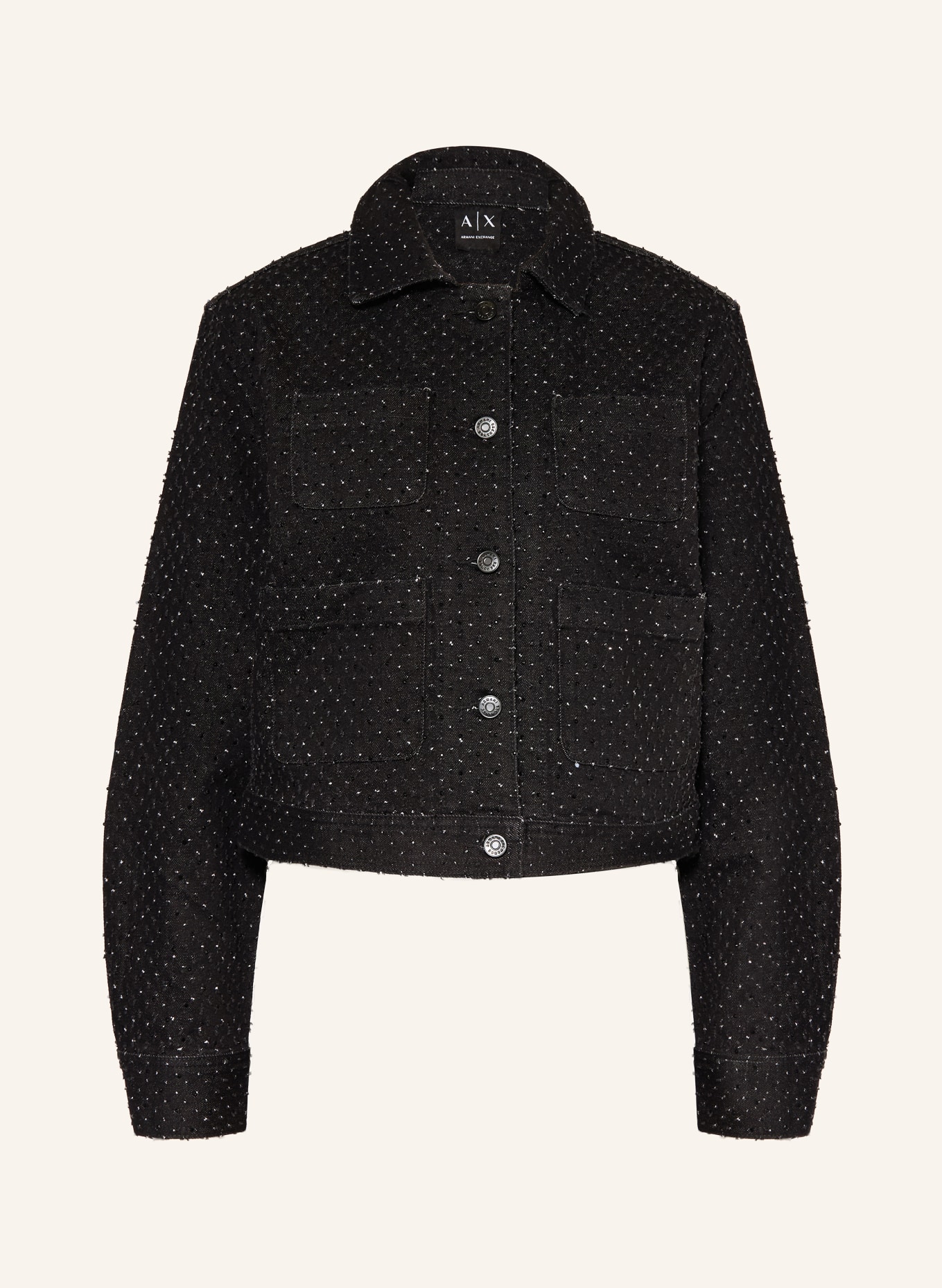 ARMANI EXCHANGE Jeansjacke mit Schmucksteinen: SCHWARZ