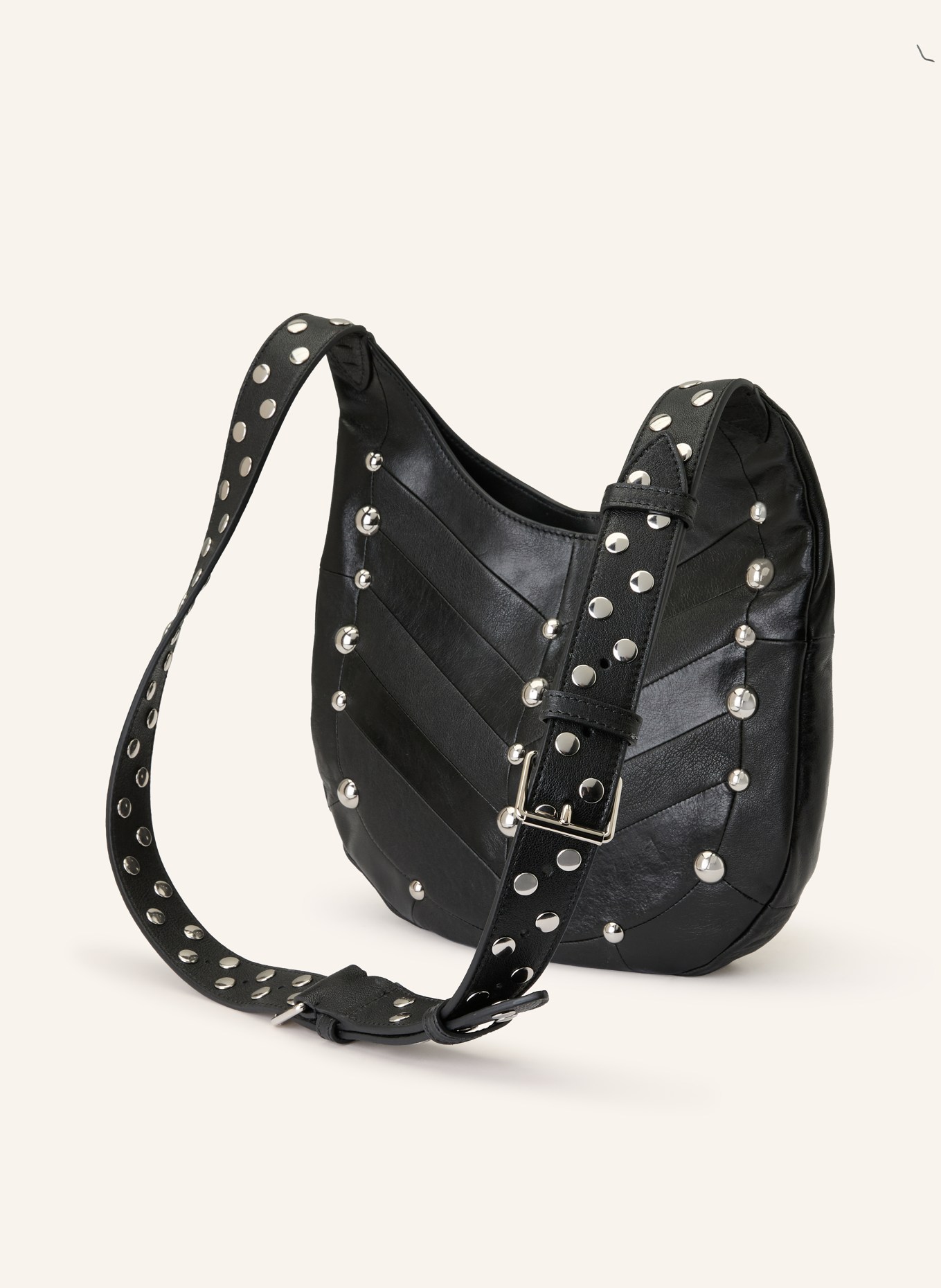 VALENTINO GARAVANI Schultertasche VLOGO HOBOHO SMALL mit Nieten: SCHWARZ