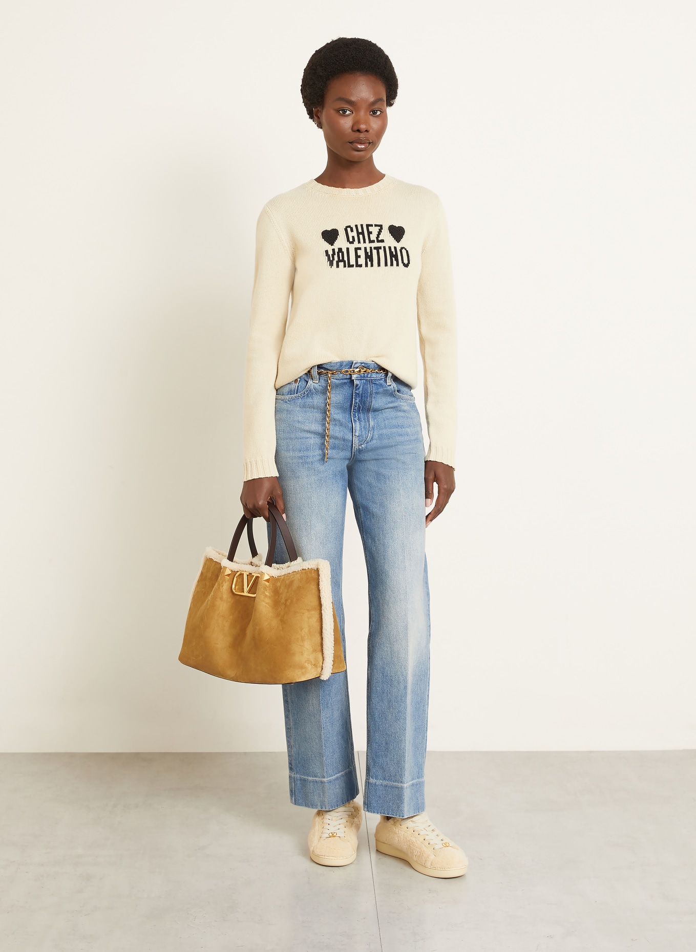 VALENTINO GARAVANI Shopper mit Pouch: BRAUN / CREME