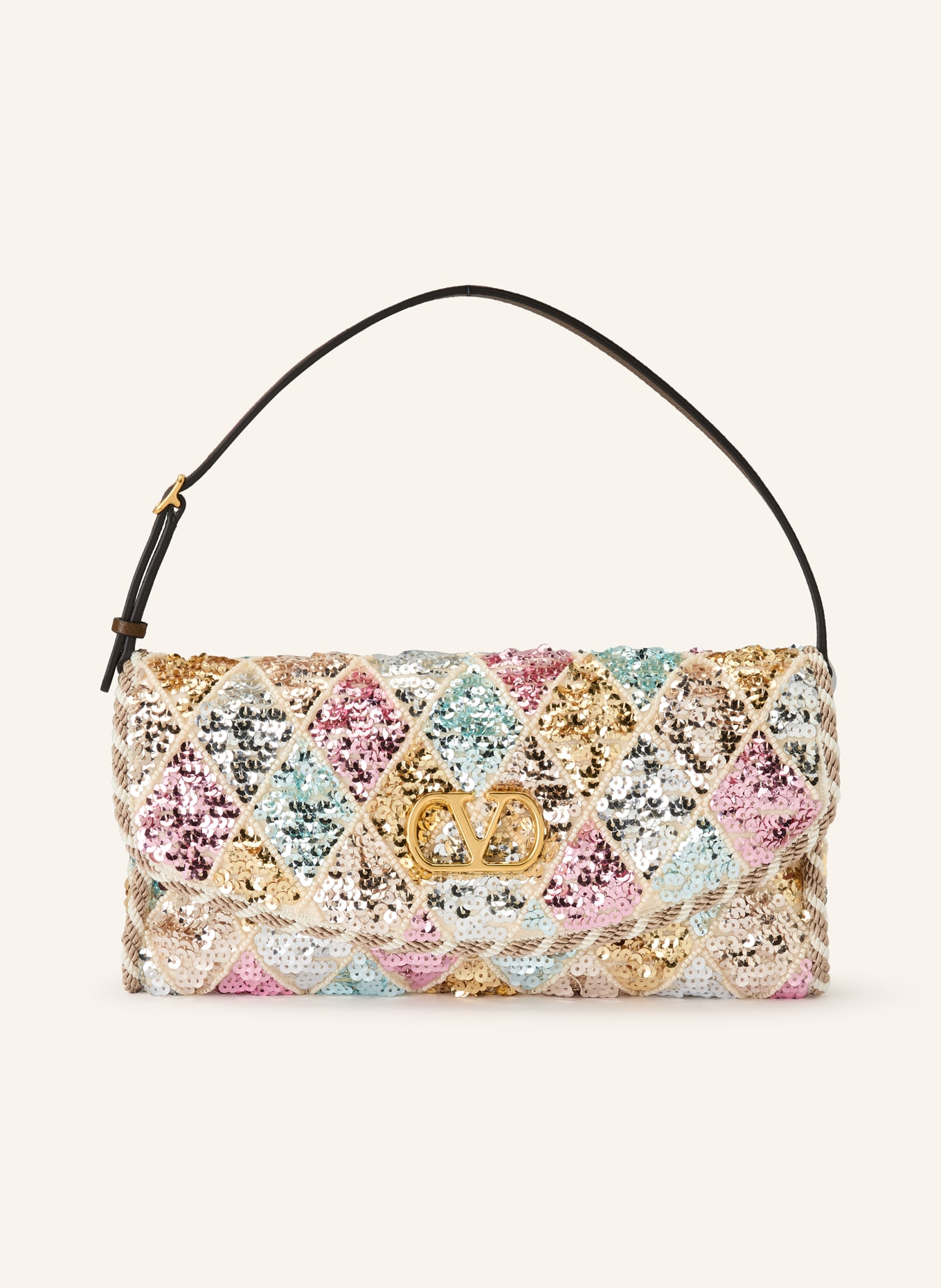 VALENTINO GARAVANI Clutch VAIN SOFT mit Pailletten: ROSA / GOLD / HELLBLAU