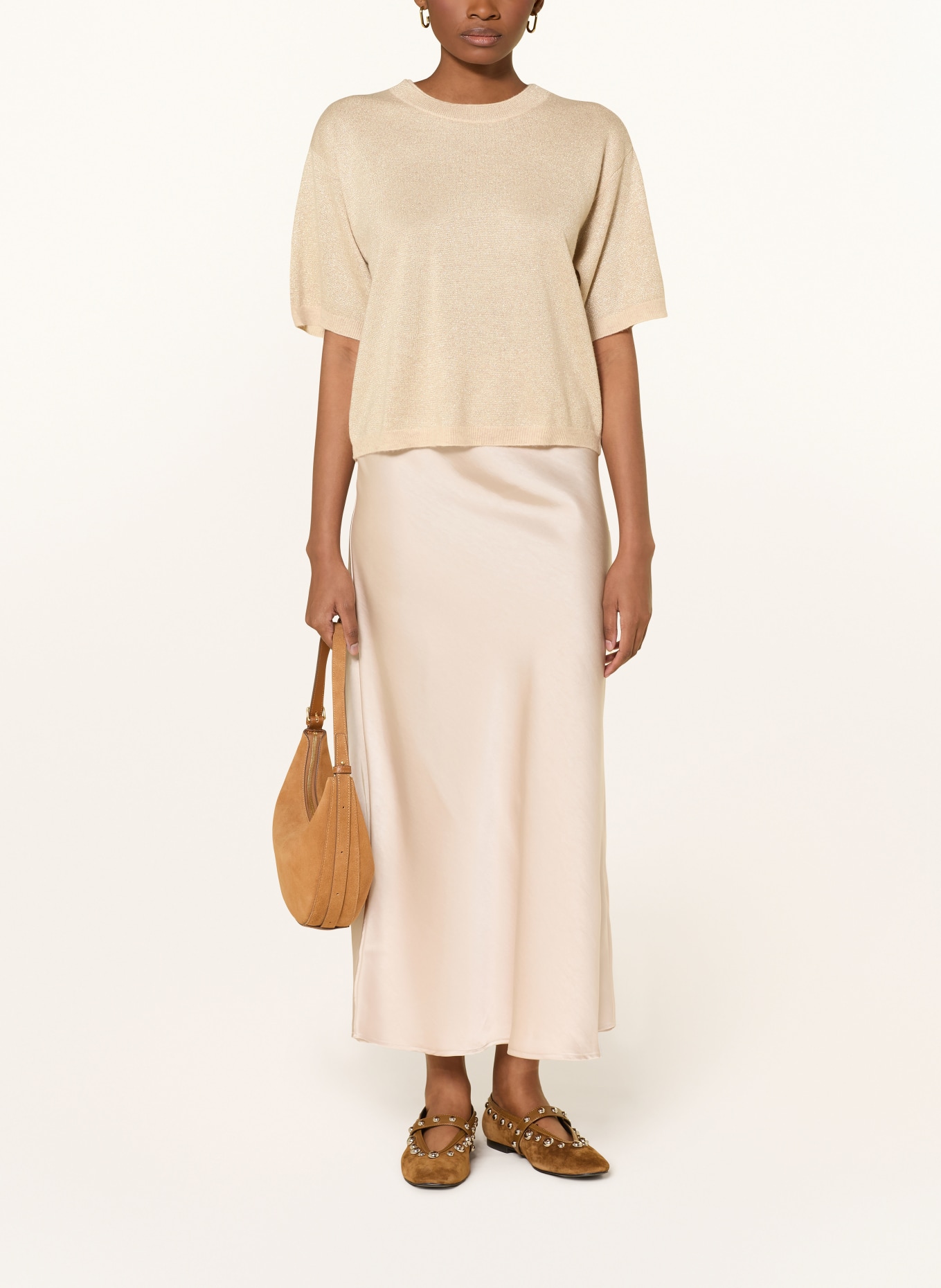 darling harbour Strickshirt aus Cashmere mit Glitzergarn: Sand Melange