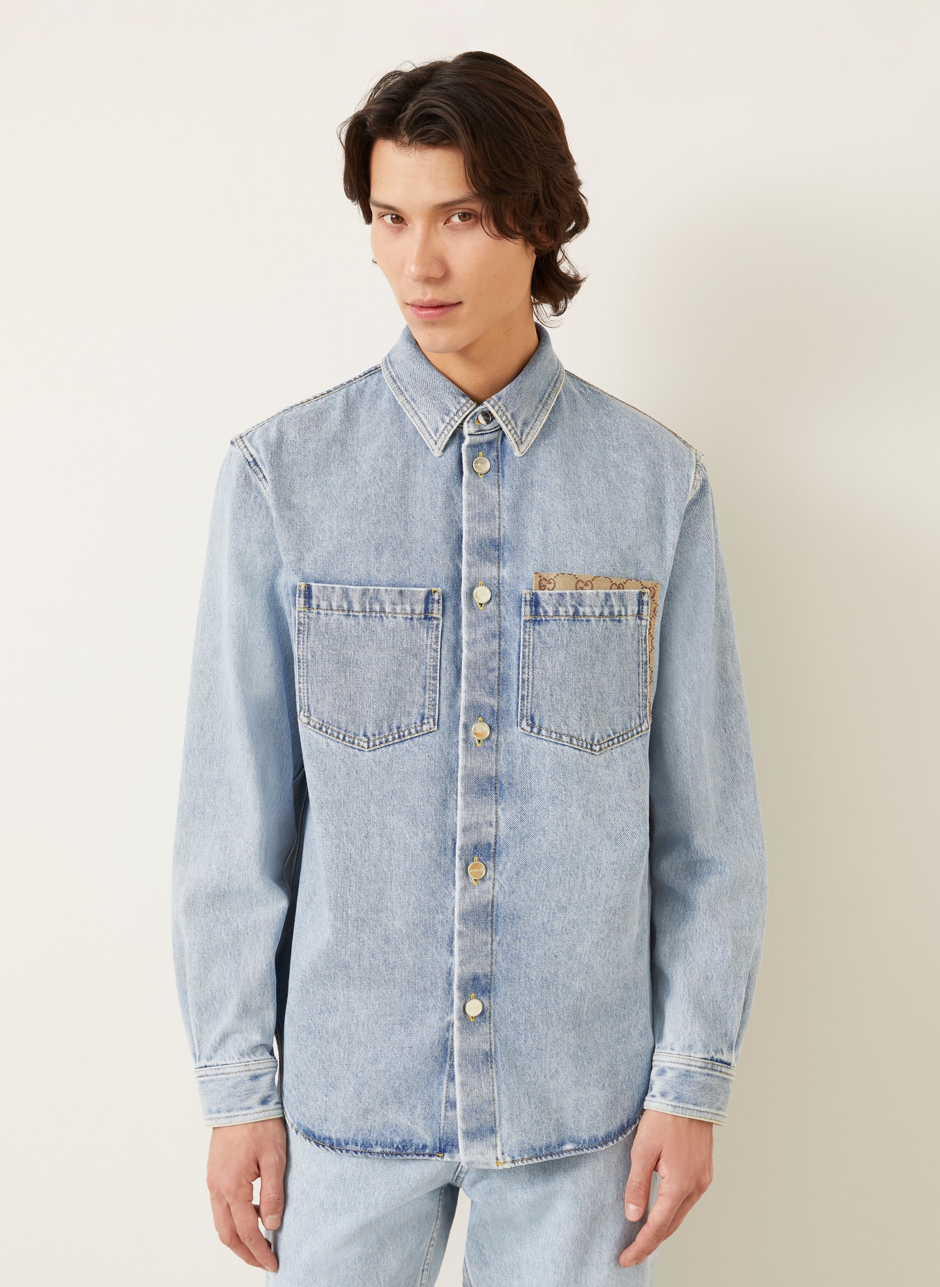 GUCCI Comfort Fit denim shirt: BLUE