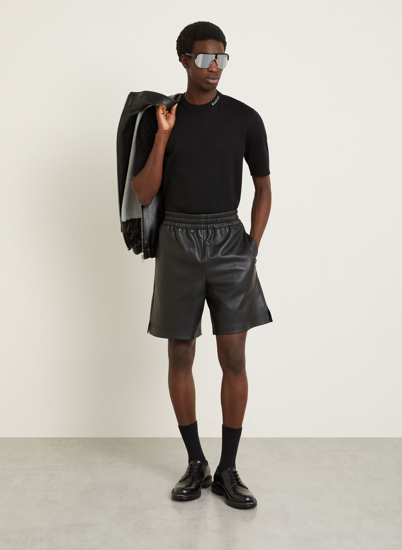 GUCCI leather shorts: BLACK