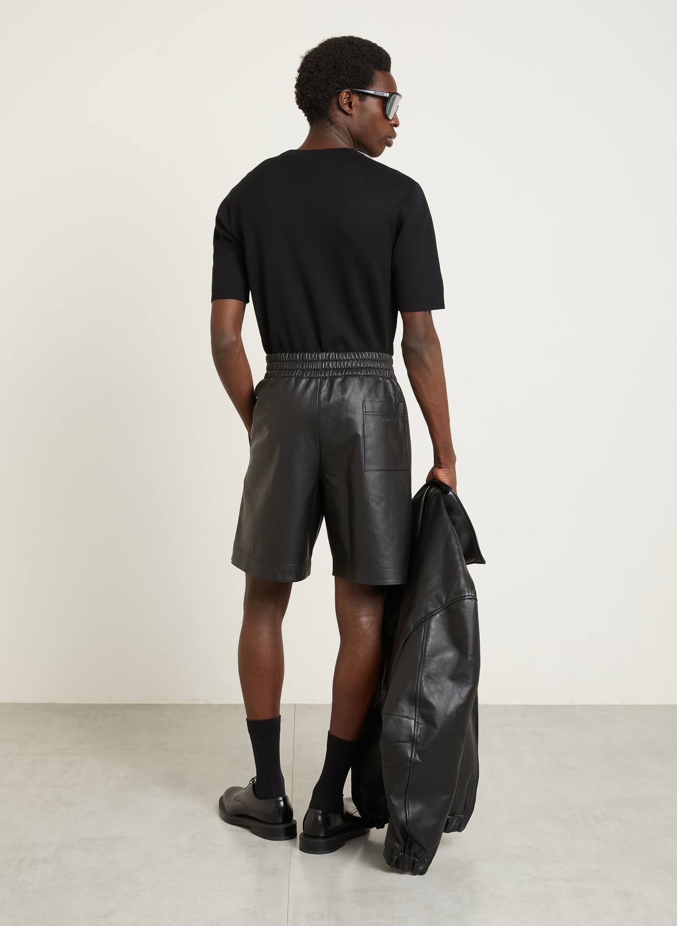 GUCCI leather shorts: BLACK