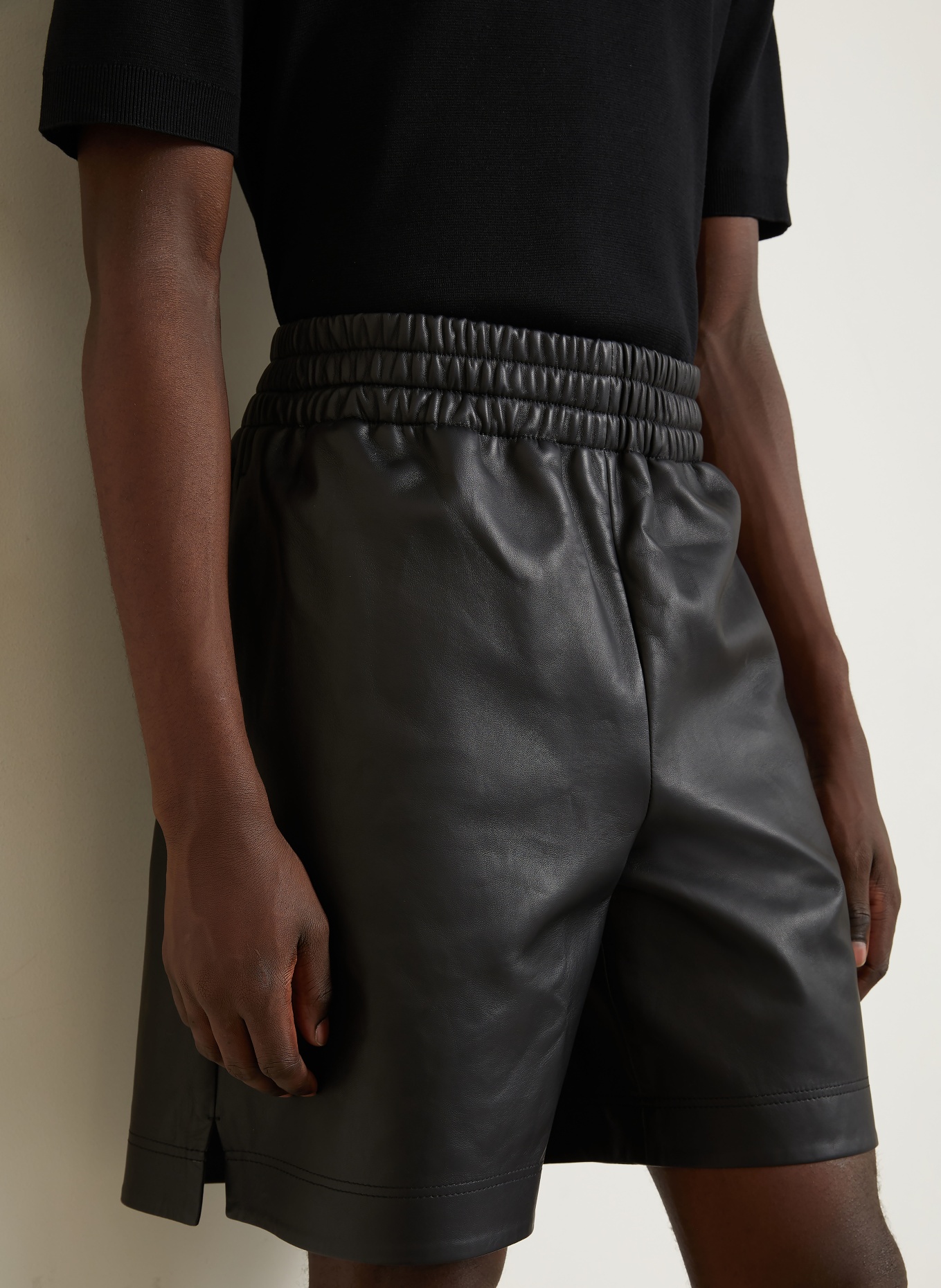 GUCCI leather shorts: BLACK