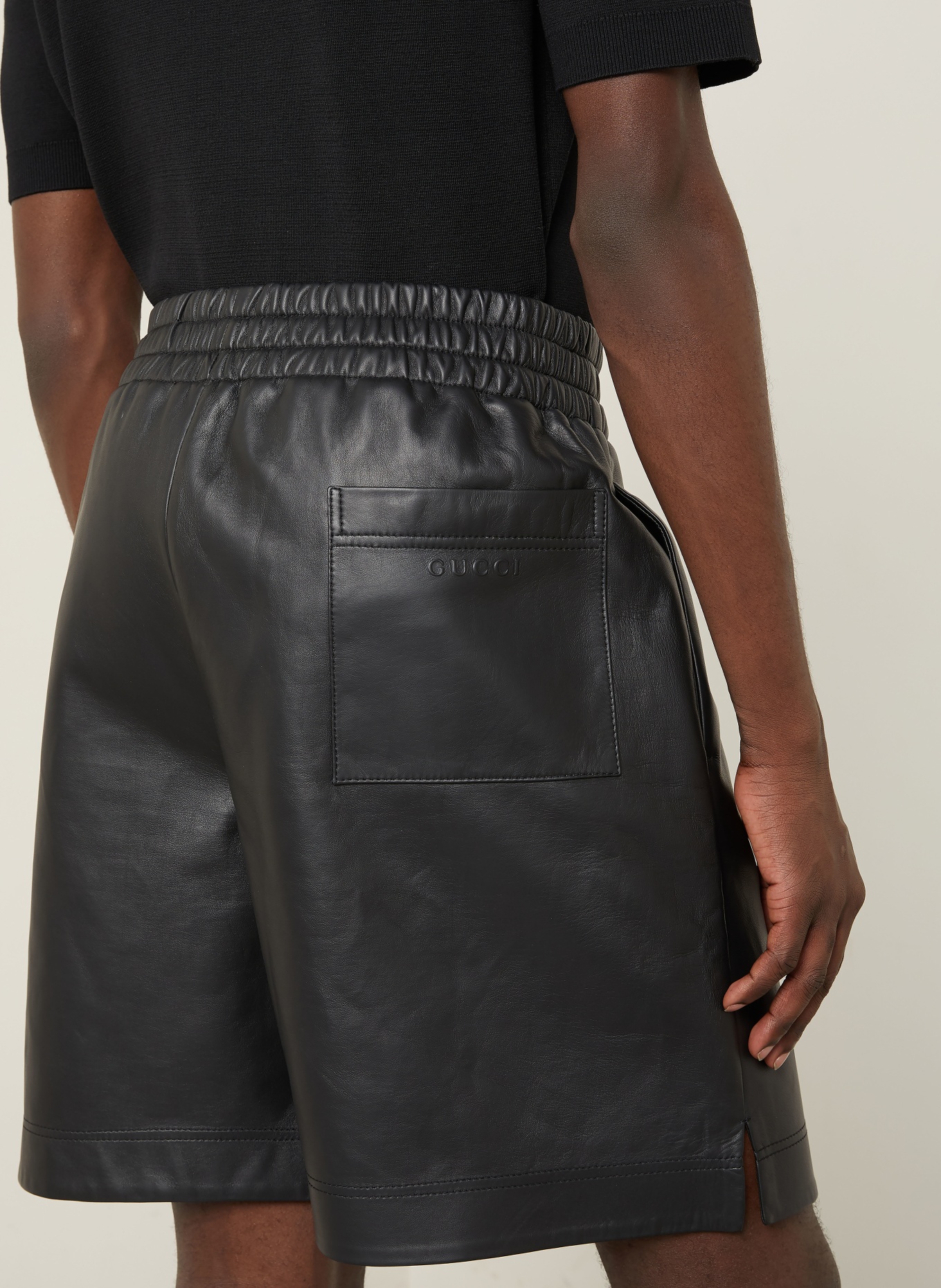 GUCCI leather shorts: BLACK