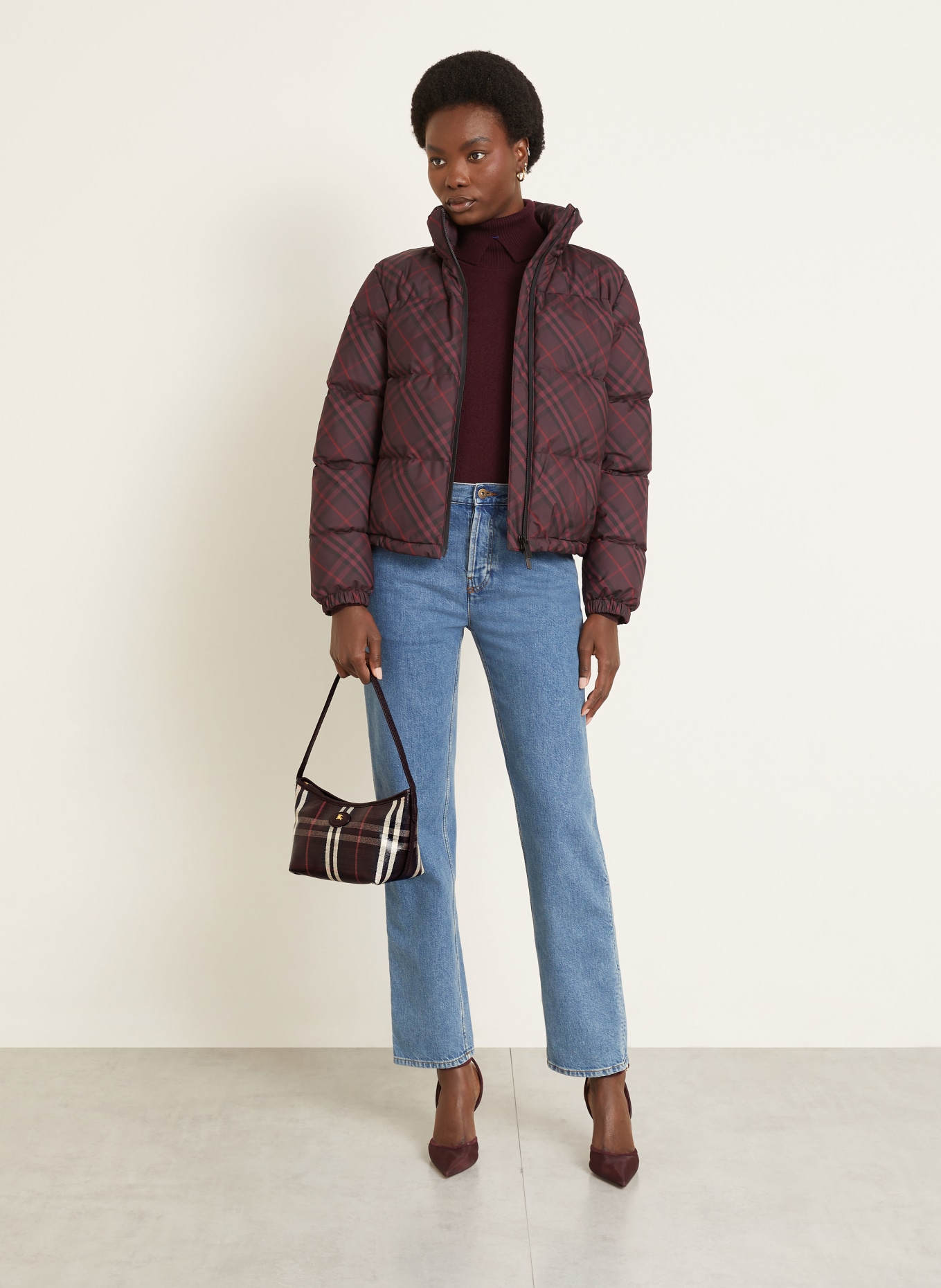 BURBERRY Handtasche HIGHLANDS: DUNKELBRAUN / ROT / WEISS