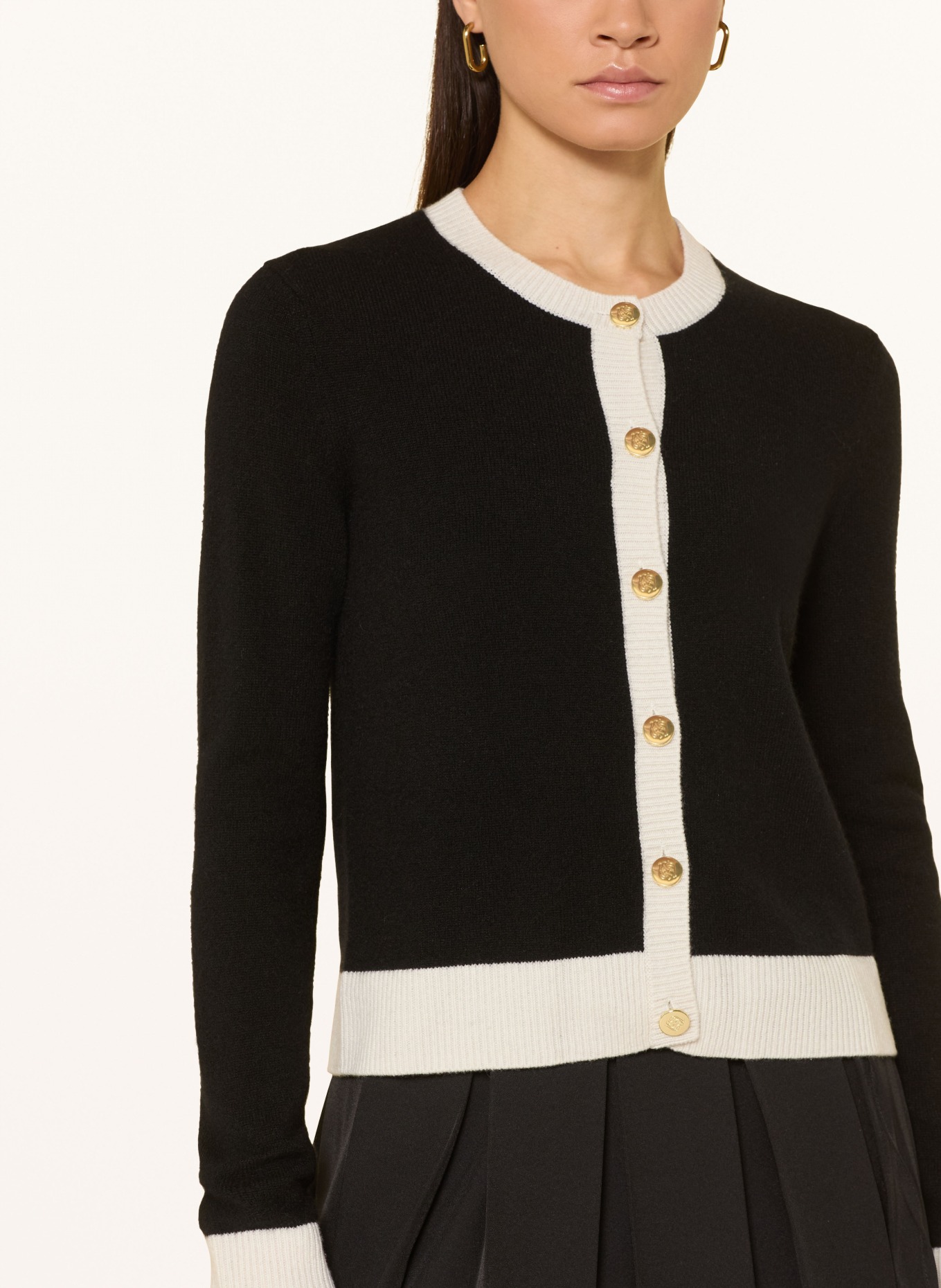 FROM FUTURE Strickjacke aus Cashmere: SCHWARZ / CREME