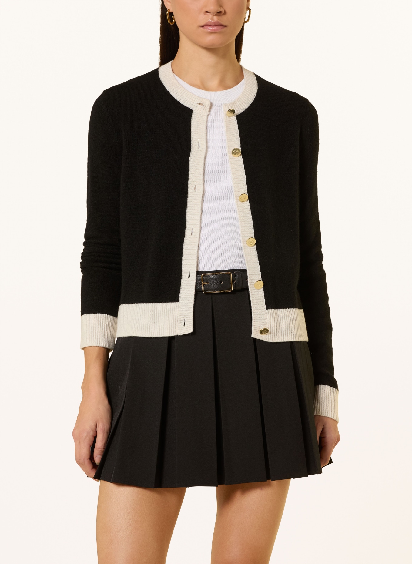 FROM FUTURE Strickjacke aus Cashmere: SCHWARZ / CREME