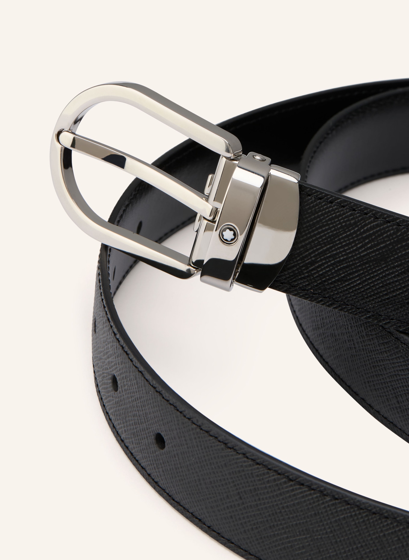 MONTBLANC Skórzany pasek dwustronny: CZARNY / SREBRNY