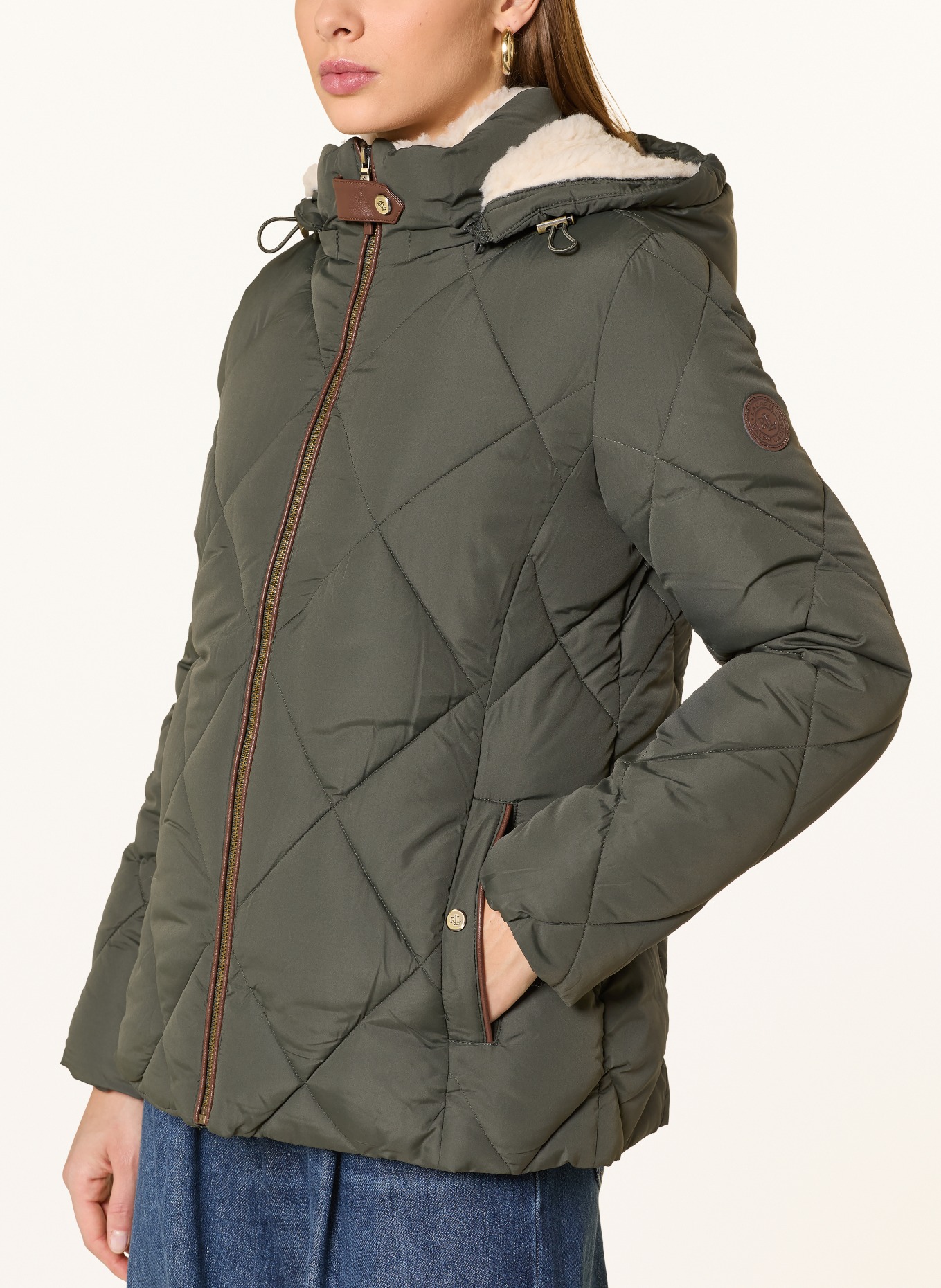 LAUREN RALPH LAUREN Steppjacke mit abnehmbarer Kapuze: OLIV