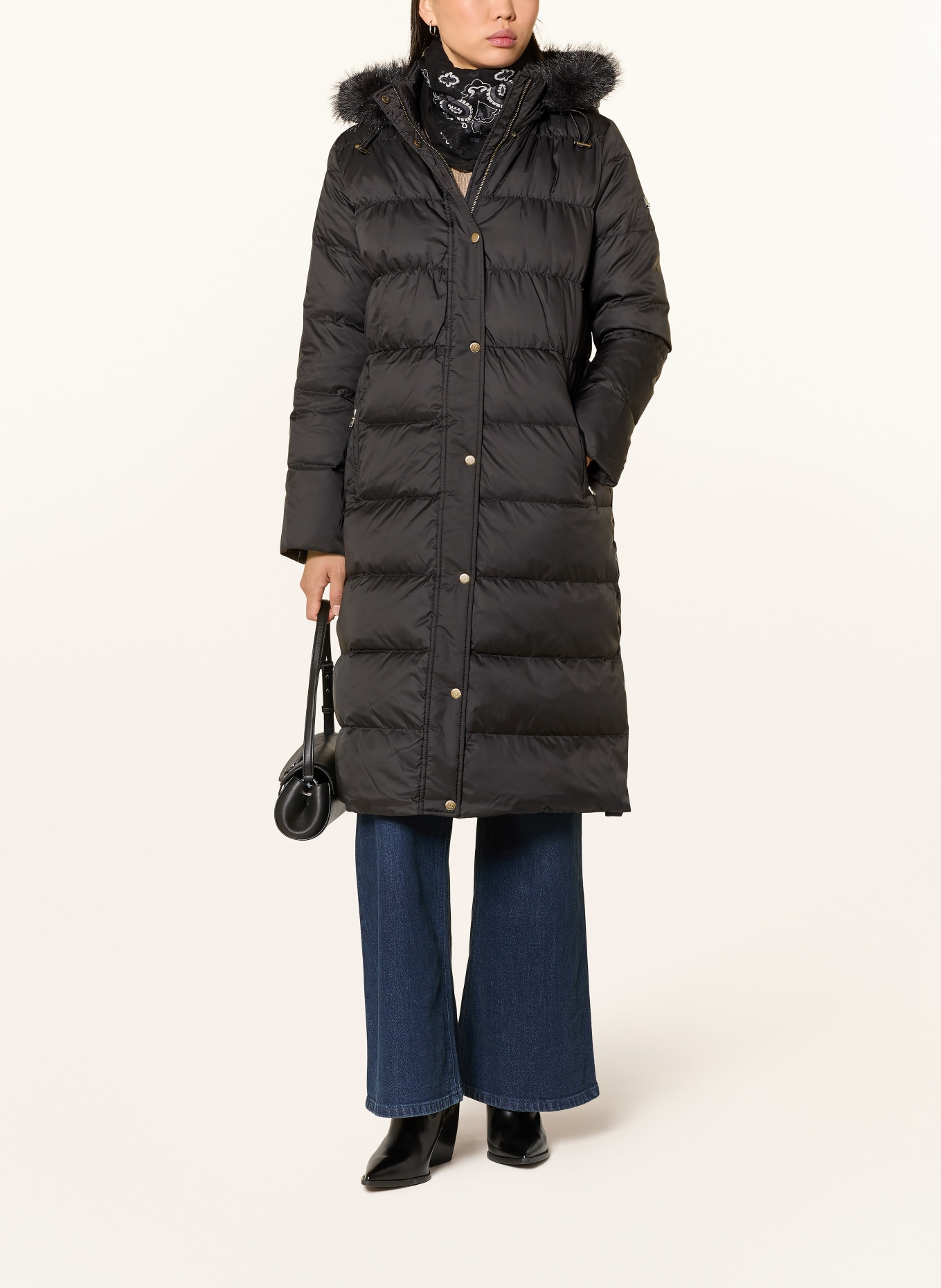 LAUREN RALPH LAUREN Daunenmantel mit Kunstfell und abnehmbarer Kapuze: SCHWARZ