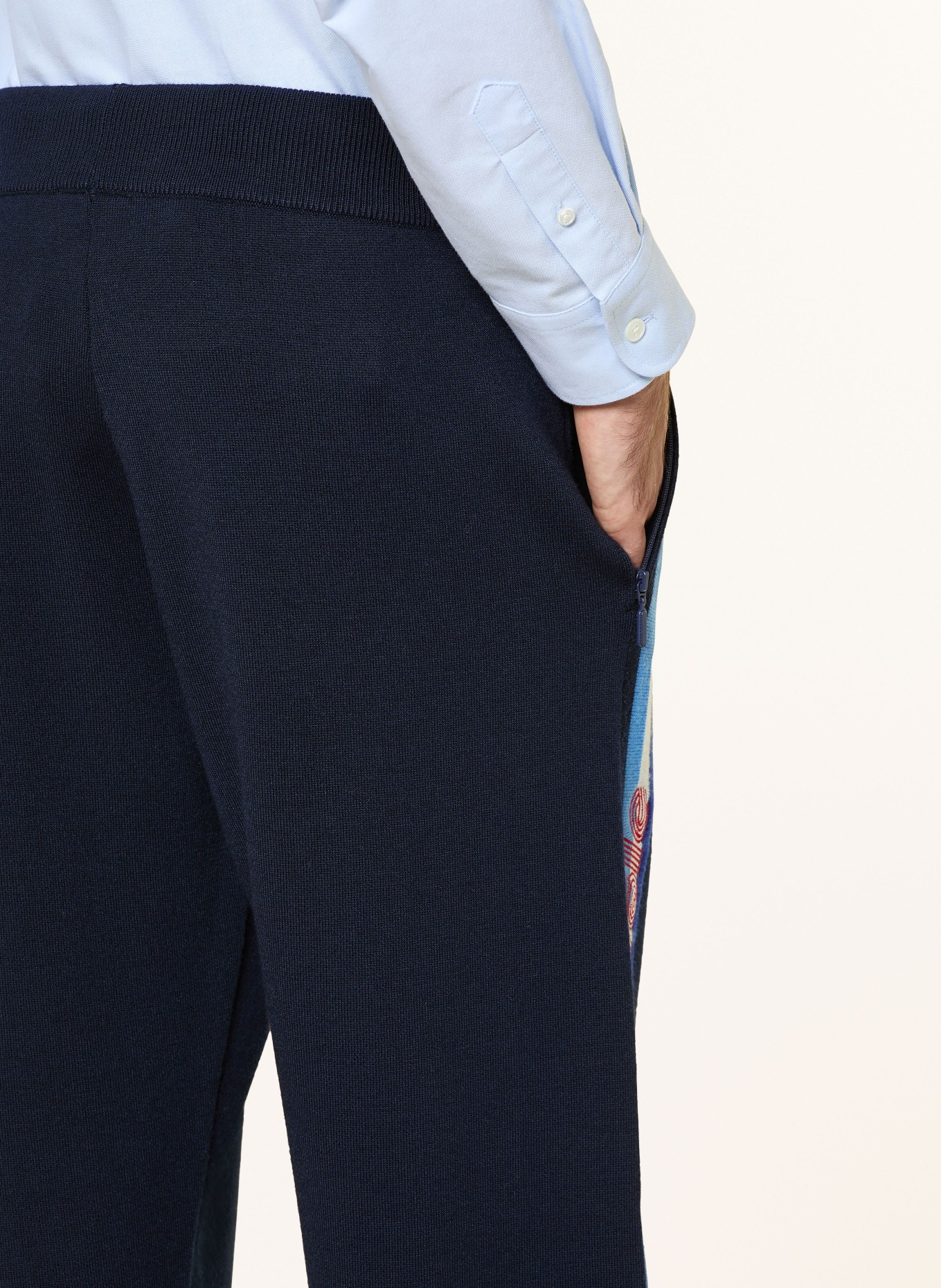 DRÔLE DE MONSIEUR Strickhose LE PANTALON MAILLE DRÔLE aus Merinowolle: DUNKELBLAU / HELLBLAU / WEISS