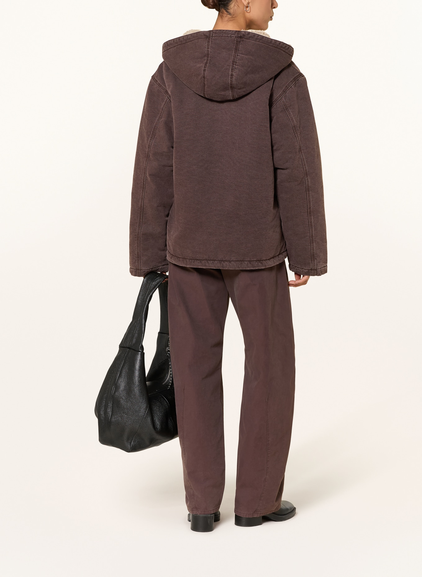 carhartt WIP Džínová bunda MITCH s umělou kožešinou: TMAVĚ HNĚDÁ / SVĚTLE HNĚDÁ