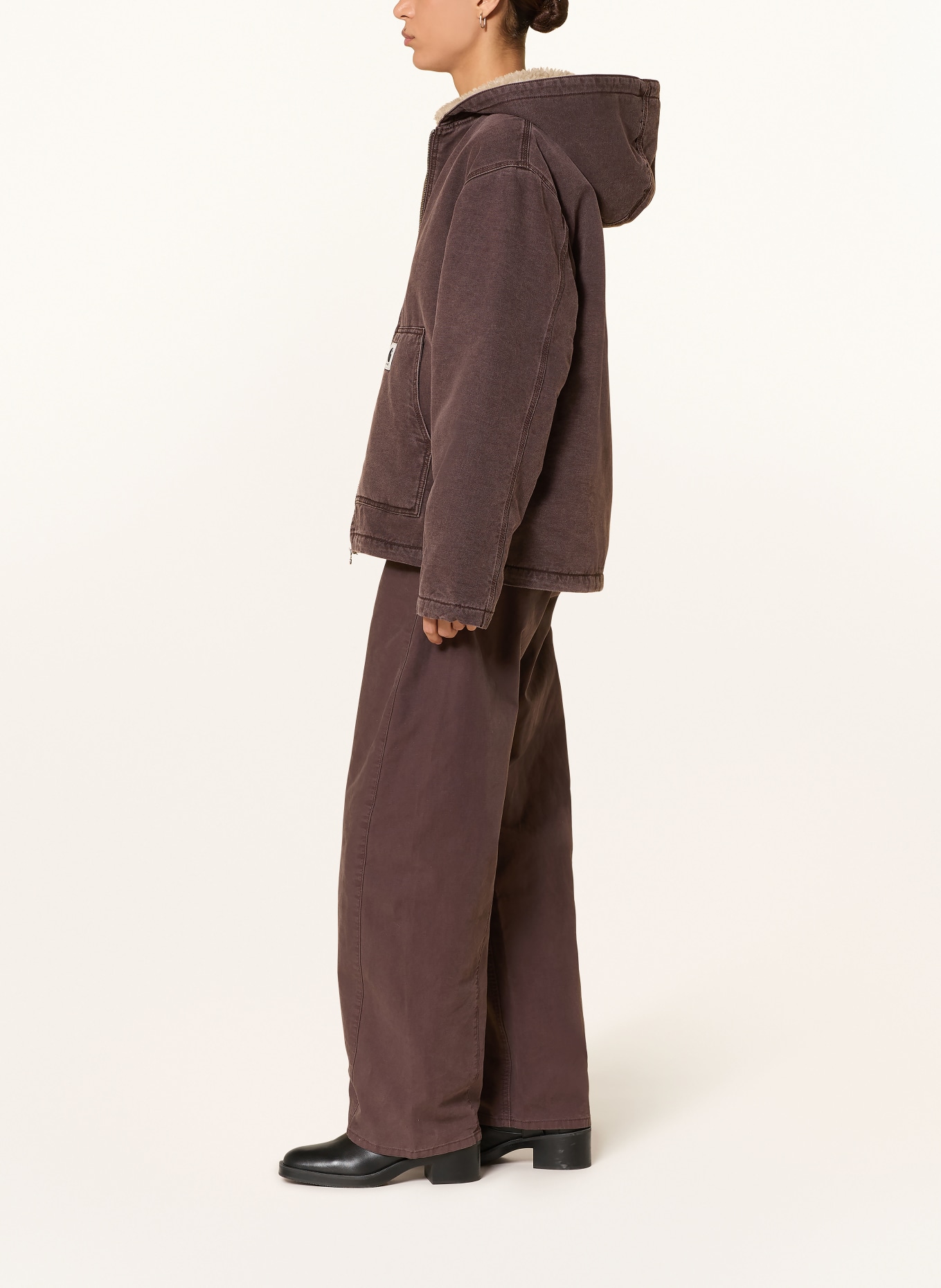 carhartt WIP Džínová bunda MITCH s umělou kožešinou: TMAVĚ HNĚDÁ / SVĚTLE HNĚDÁ