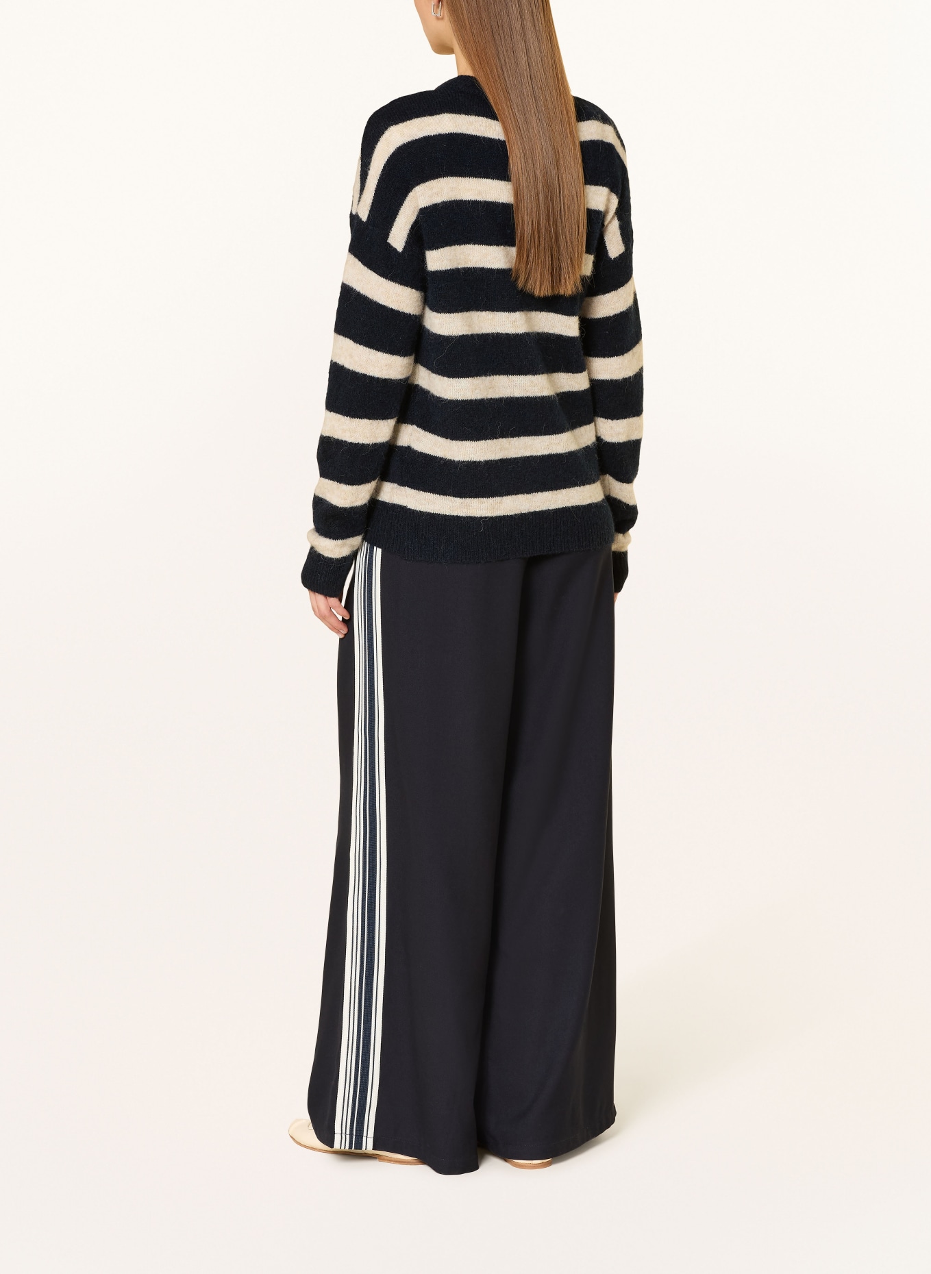 Marc O'Polo DENIM Marlenehose mit Galonstreifen: DUNKELBLAU / WEISS