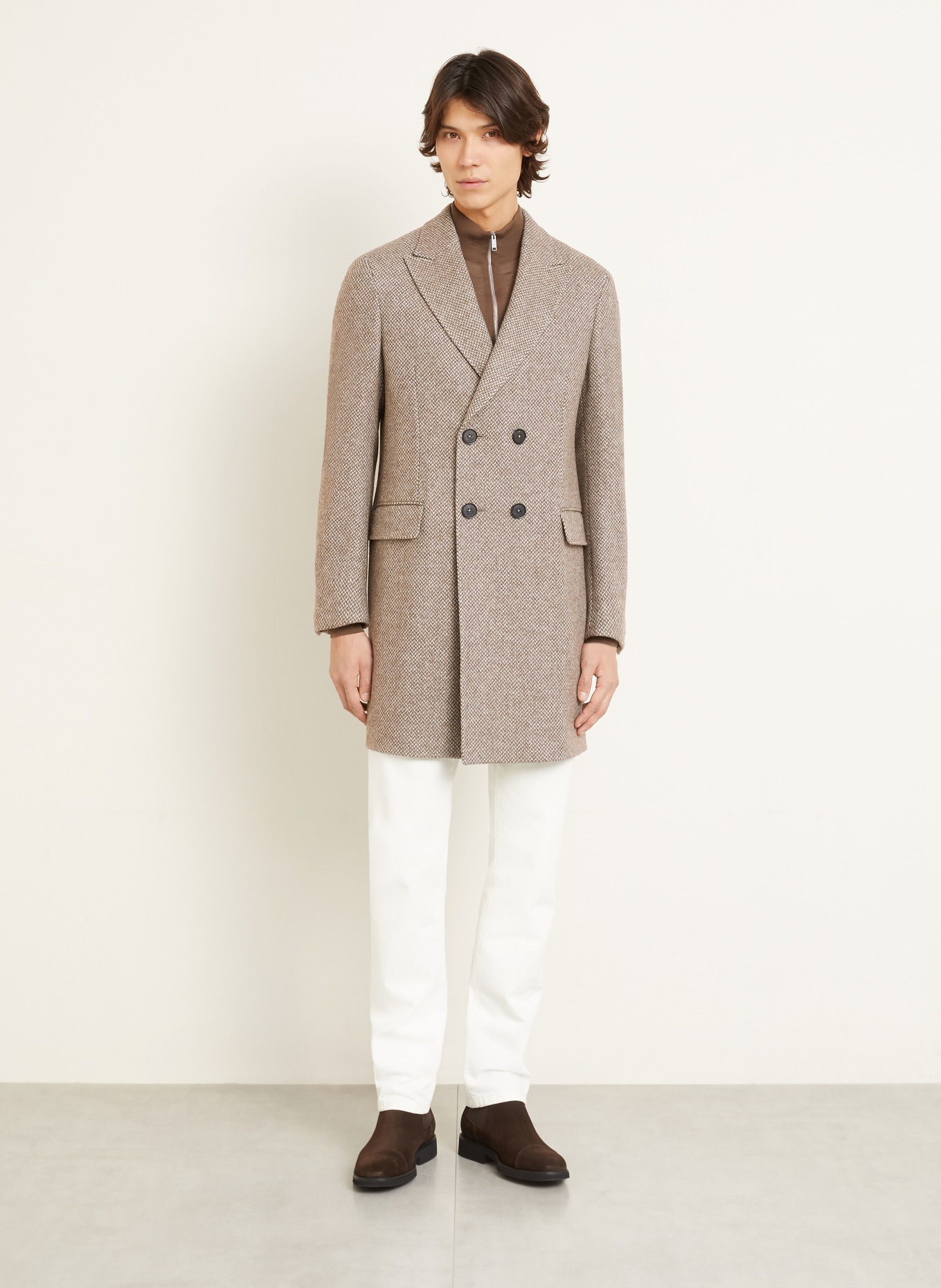 ZEGNA Wollmantel: BRAUN / BEIGE / SCHWARZ