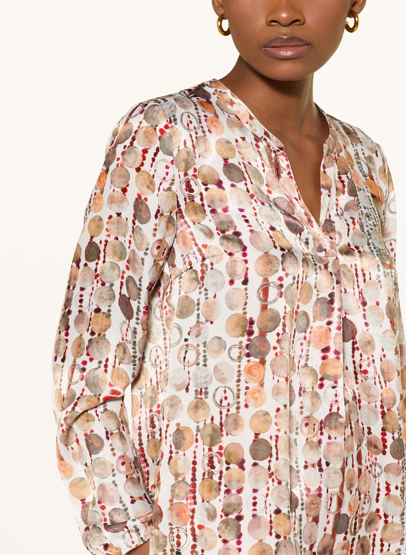 CARTOON Satinbluse: WEISS / BRAUN / ORANGE