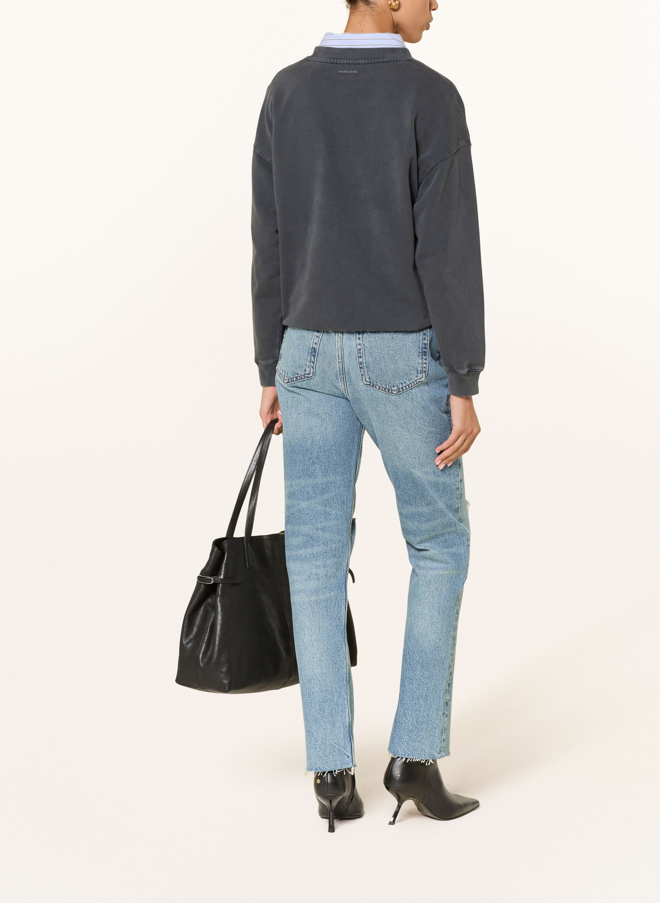 ANINE BING Straight Jeans BRUNO: ANTIQUE DESTRUCTED BLUE ANTIQUE DESTRUCTED BLUE