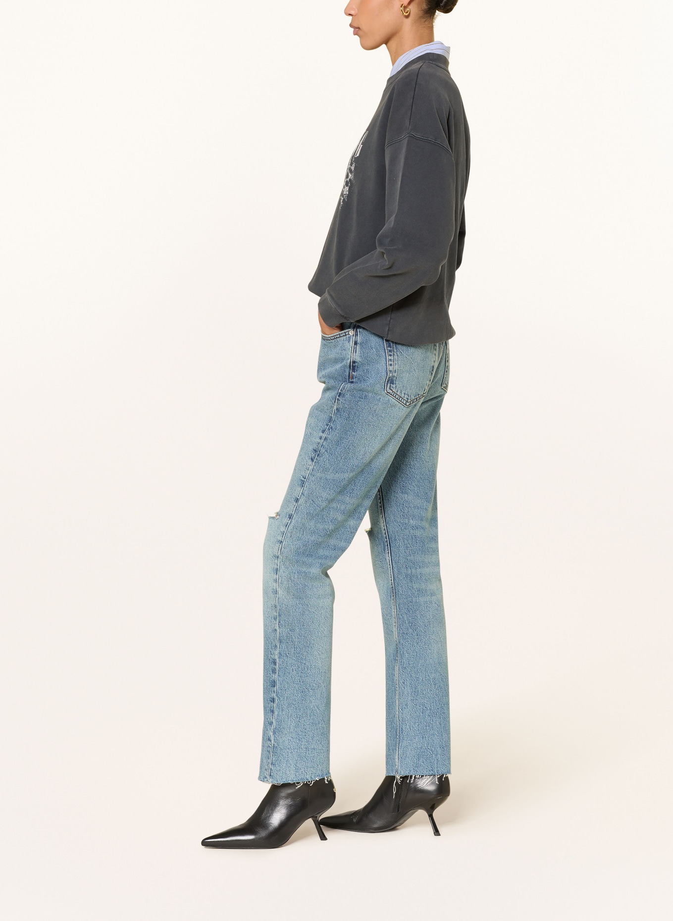 ANINE BING Straight Jeans BRUNO: ANTIQUE DESTRUCTED BLUE ANTIQUE DESTRUCTED BLUE