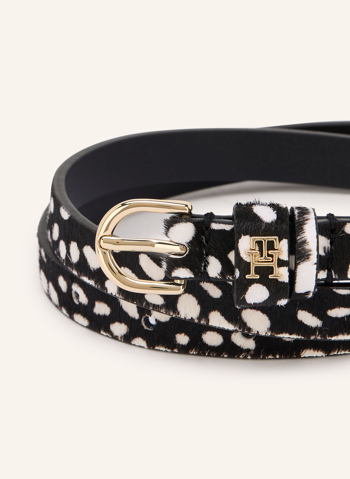 TOMMY HILFIGER Ledergürtel: SCHWARZ / GOLD / WEISS