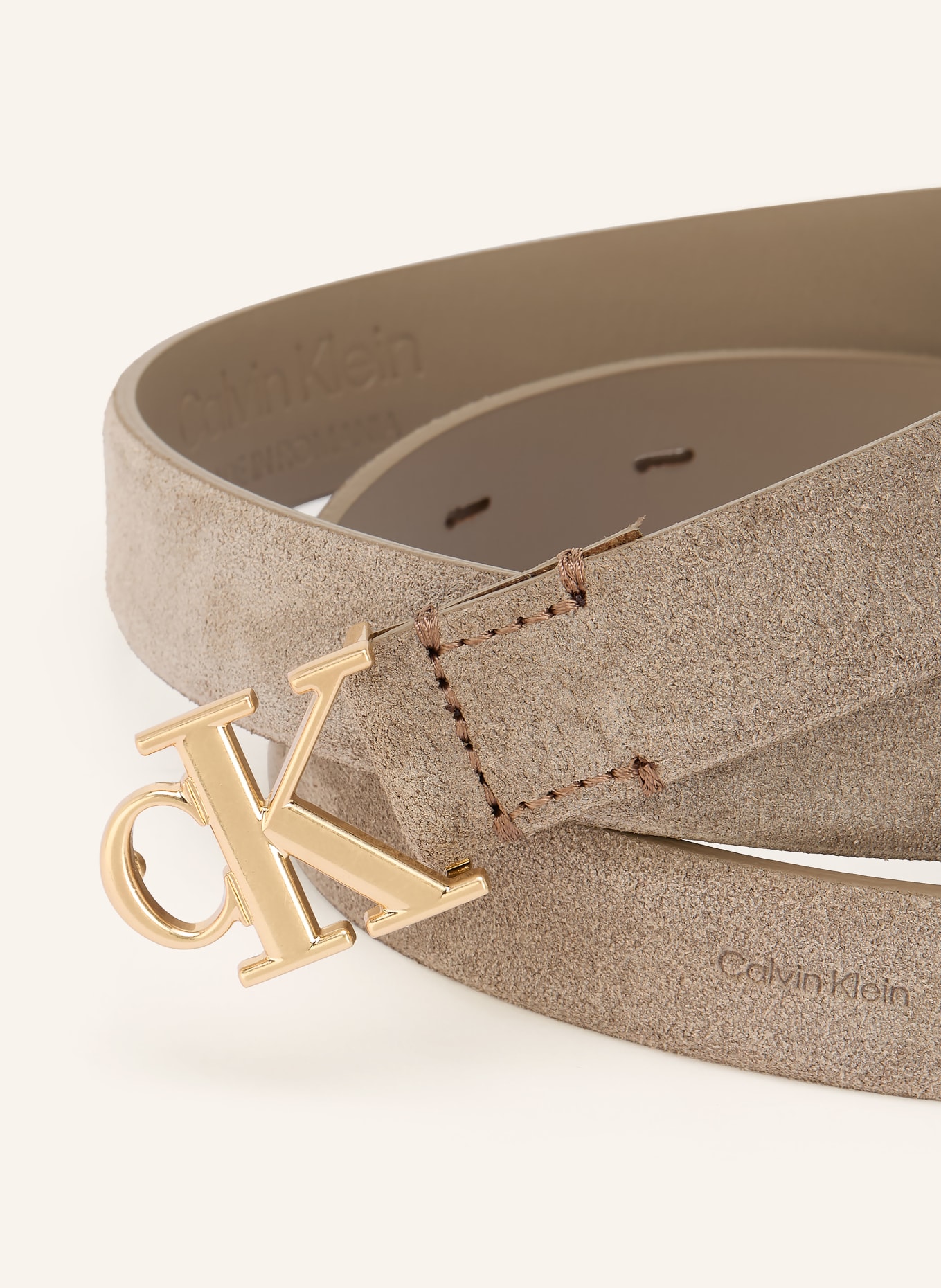Calvin Klein Ledergürtel: TAUPE / GOLD