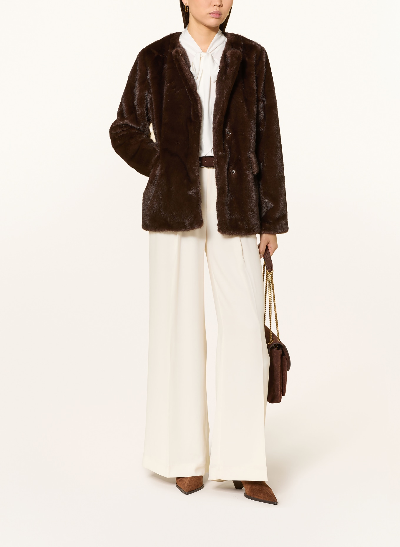 LAUREN RALPH LAUREN Kunstfell-Jacke: DUNKELBRAUN