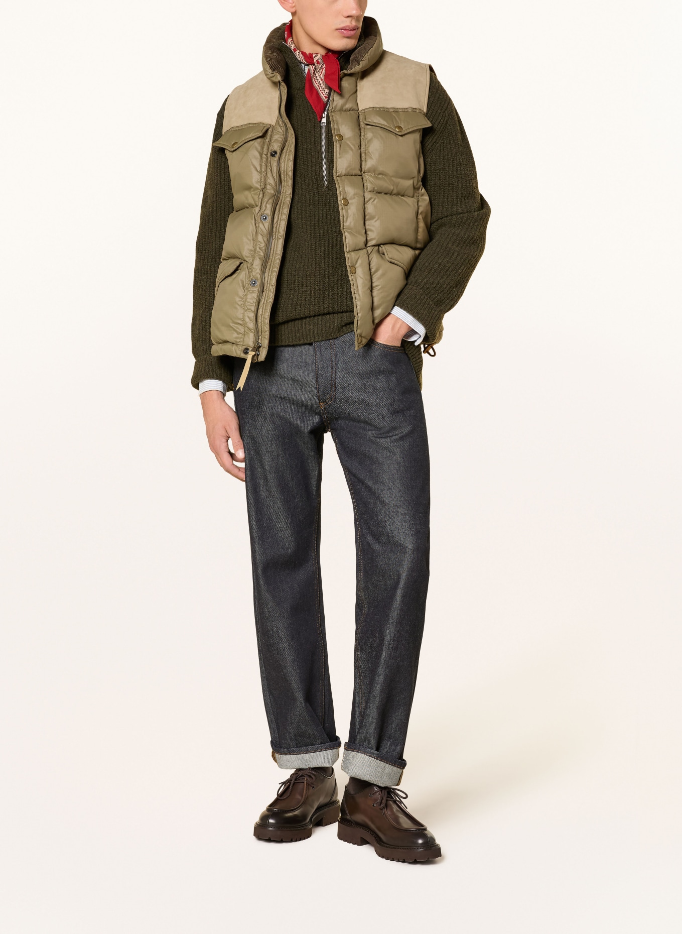 RRL Steppweste: KHAKI / BRAUN