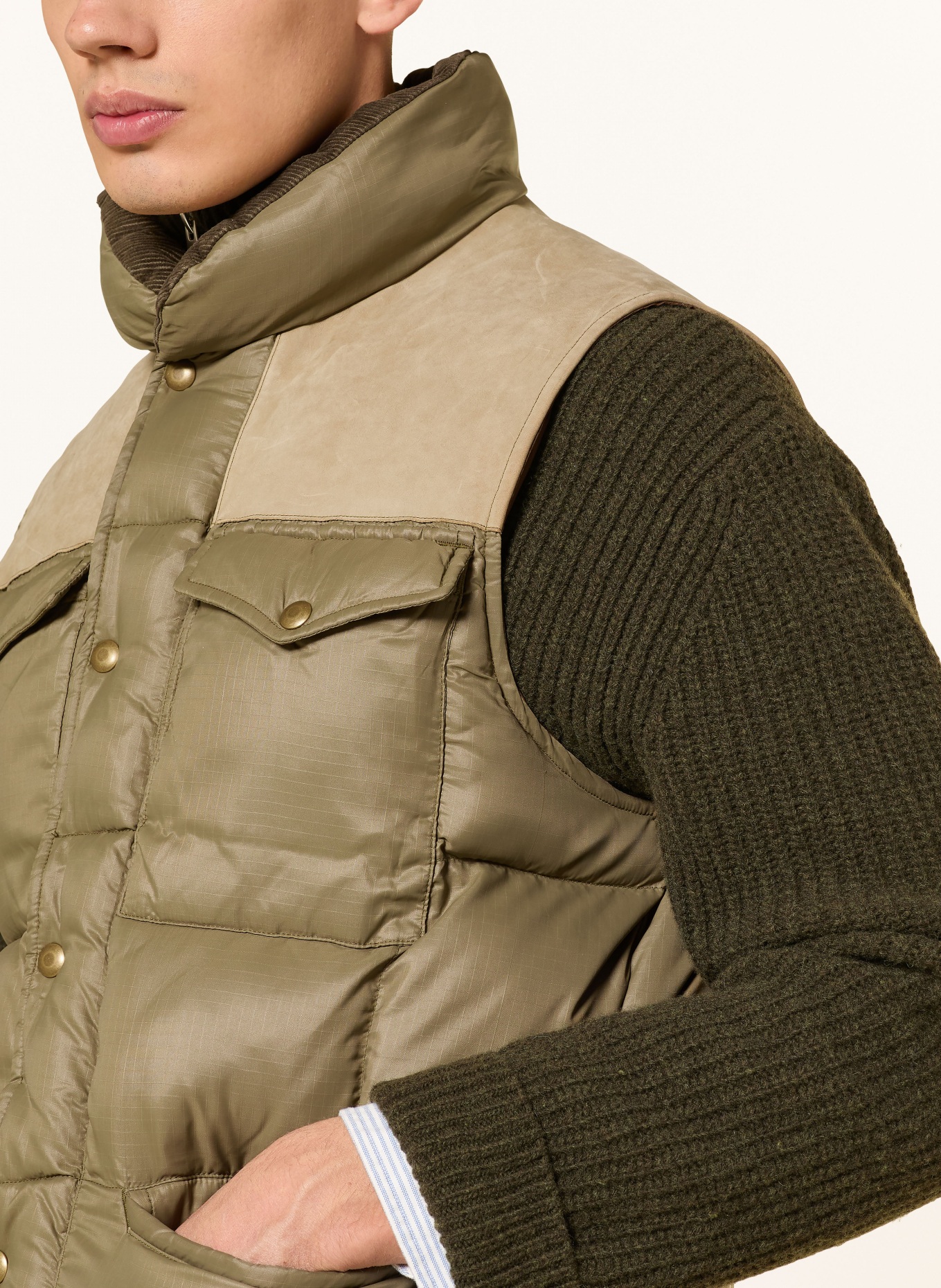 RRL Steppweste: KHAKI / BRAUN