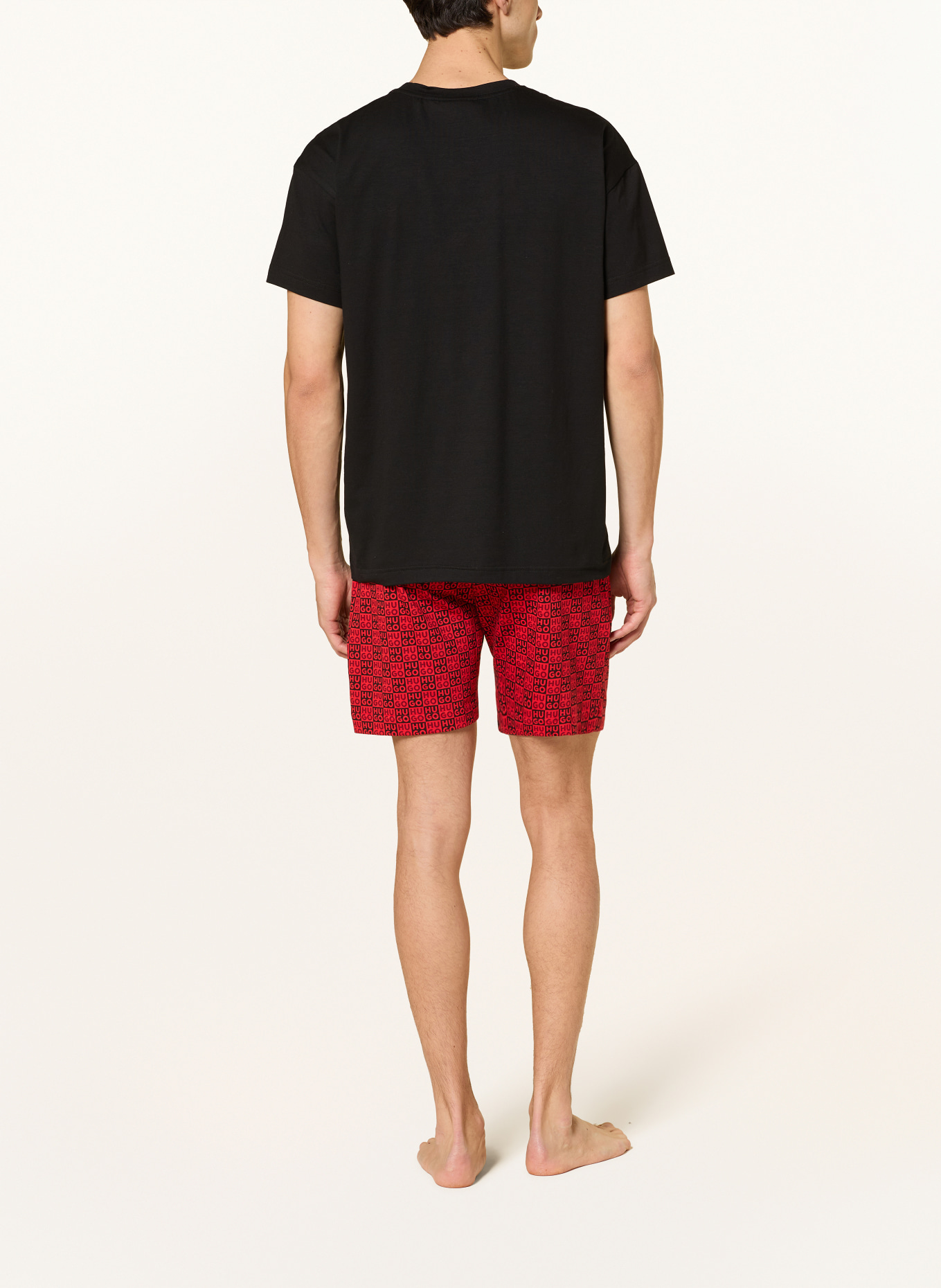 HUGO Krótkie piżamy AARON: CZARNY / CZERWONY