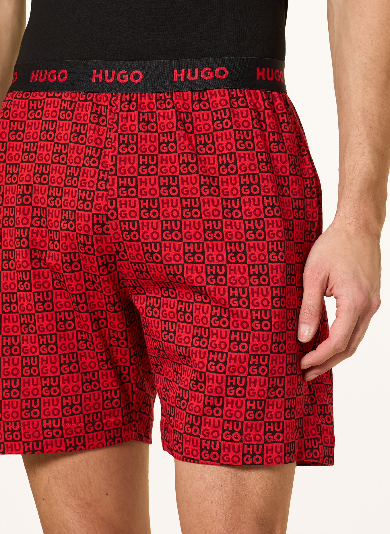 HUGO Krótkie piżamy AARON: CZARNY / CZERWONY