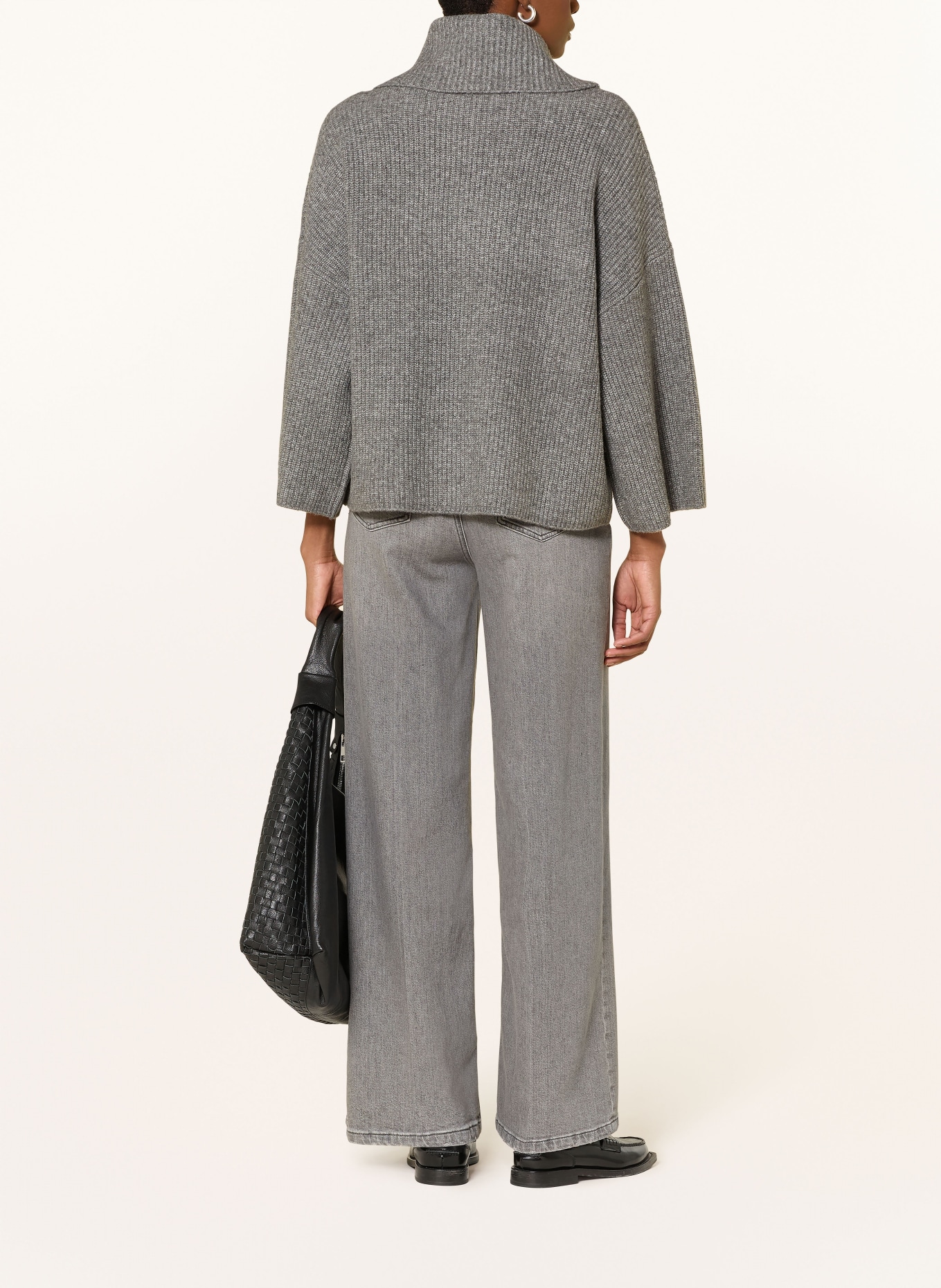 comma Rollkragenpullover: GRAU / WEISS