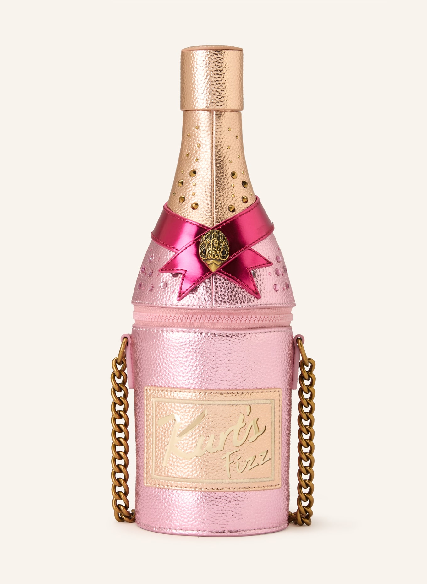 KURT GEIGER Umhängetasche CHAMPANGER BOTTLE mit Schmucksteinen: ROSA / GOLD / PINK