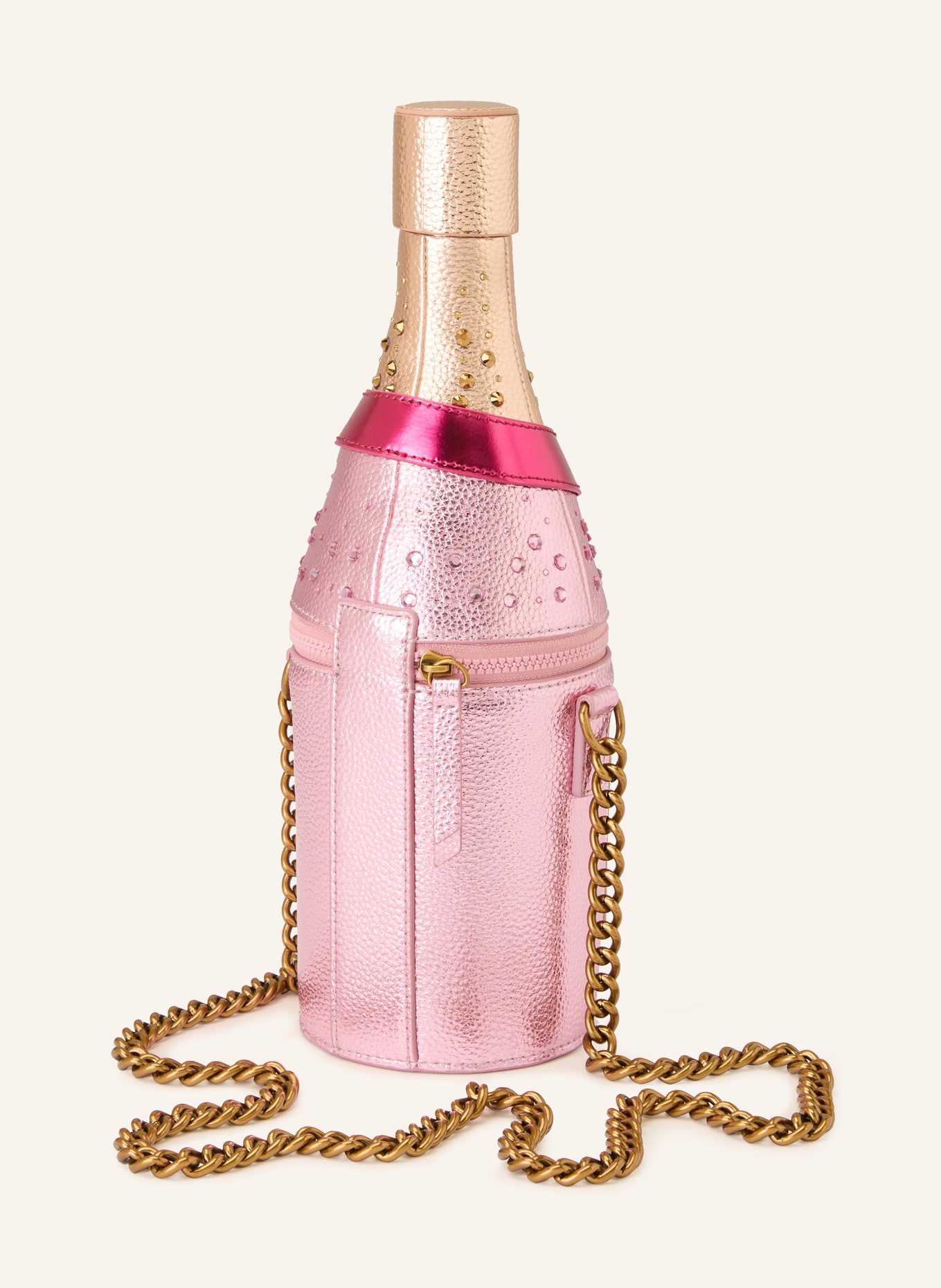 KURT GEIGER Umhängetasche CHAMPANGER BOTTLE mit Schmucksteinen: ROSA / GOLD / PINK
